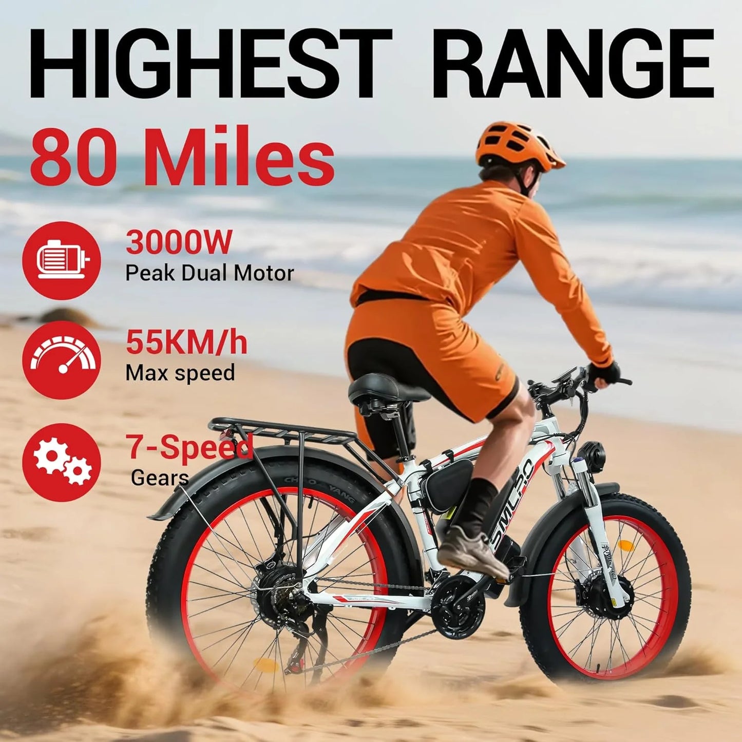 3000W Peak Dual Motor Ebike, 52V 30AH Battery Electric Bike for Adults, 7 - Product image 13