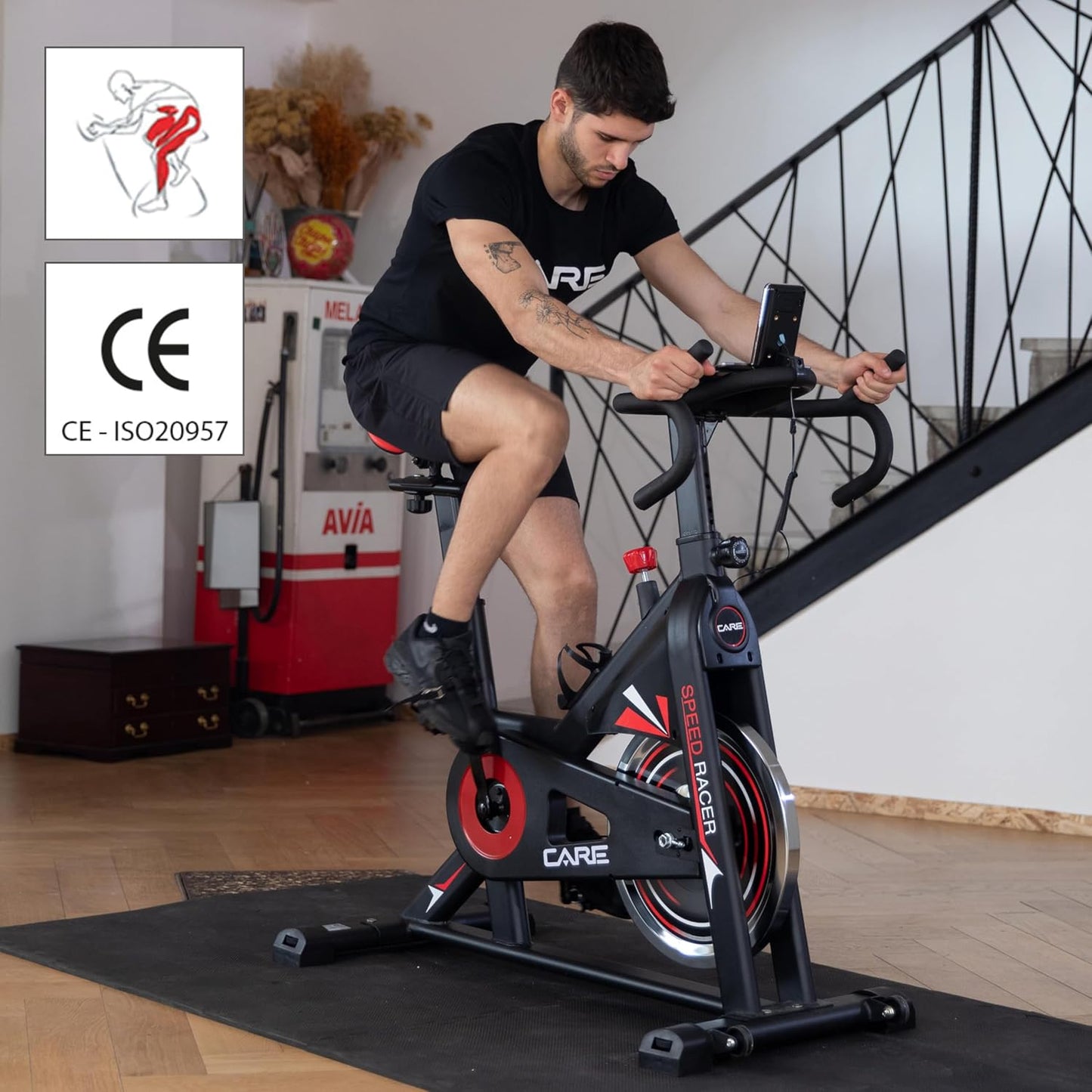 CARE FITNESS - BIKING BIKE - Speed racer - exercise bike with LCD screen-Inertia mass 22kg-Adjustable handlebars and saddle