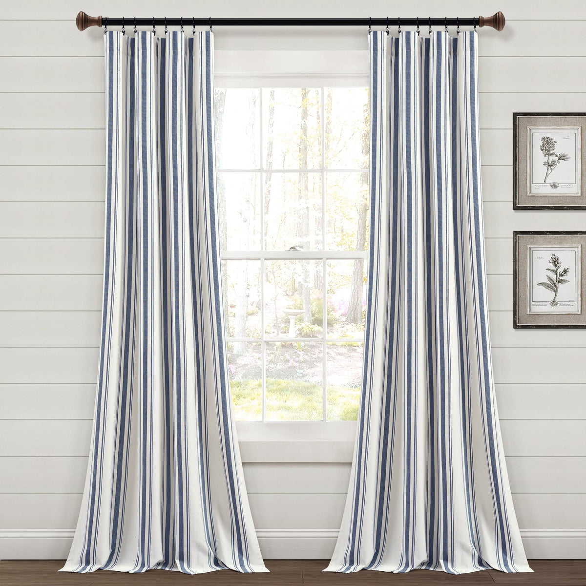 Lush Decor Farmhouse Stripe Yarn Dyed Cotton Window Curtain Panel Pair - 84" x 42" - Navy - Product image 1