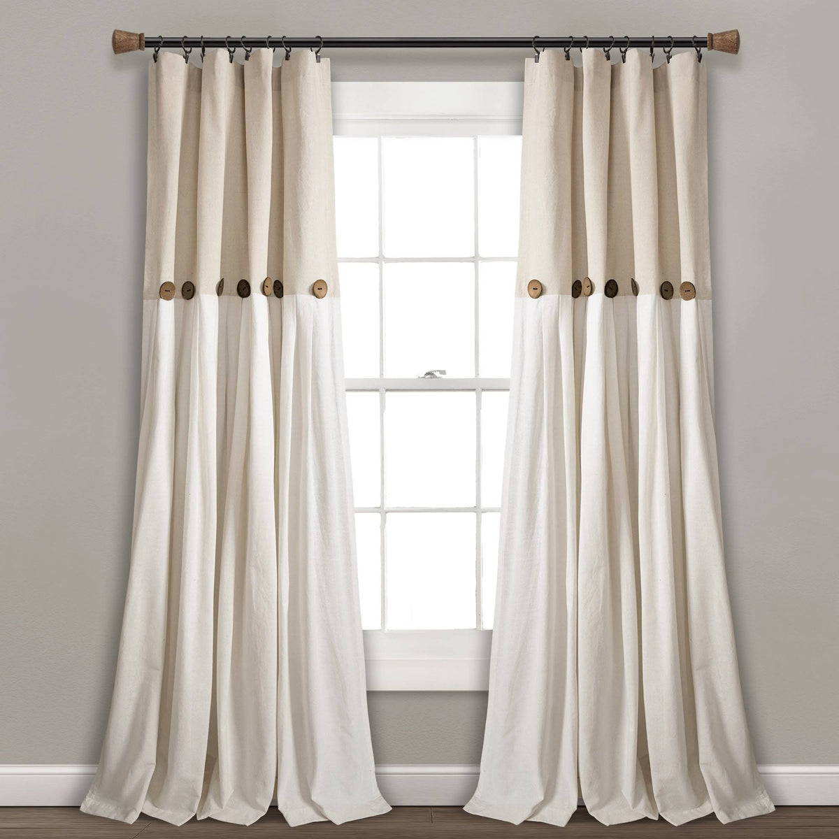 Lush Decor Linen Button Single Panel Window Curtain - 84"L x 40"W - Product image 1