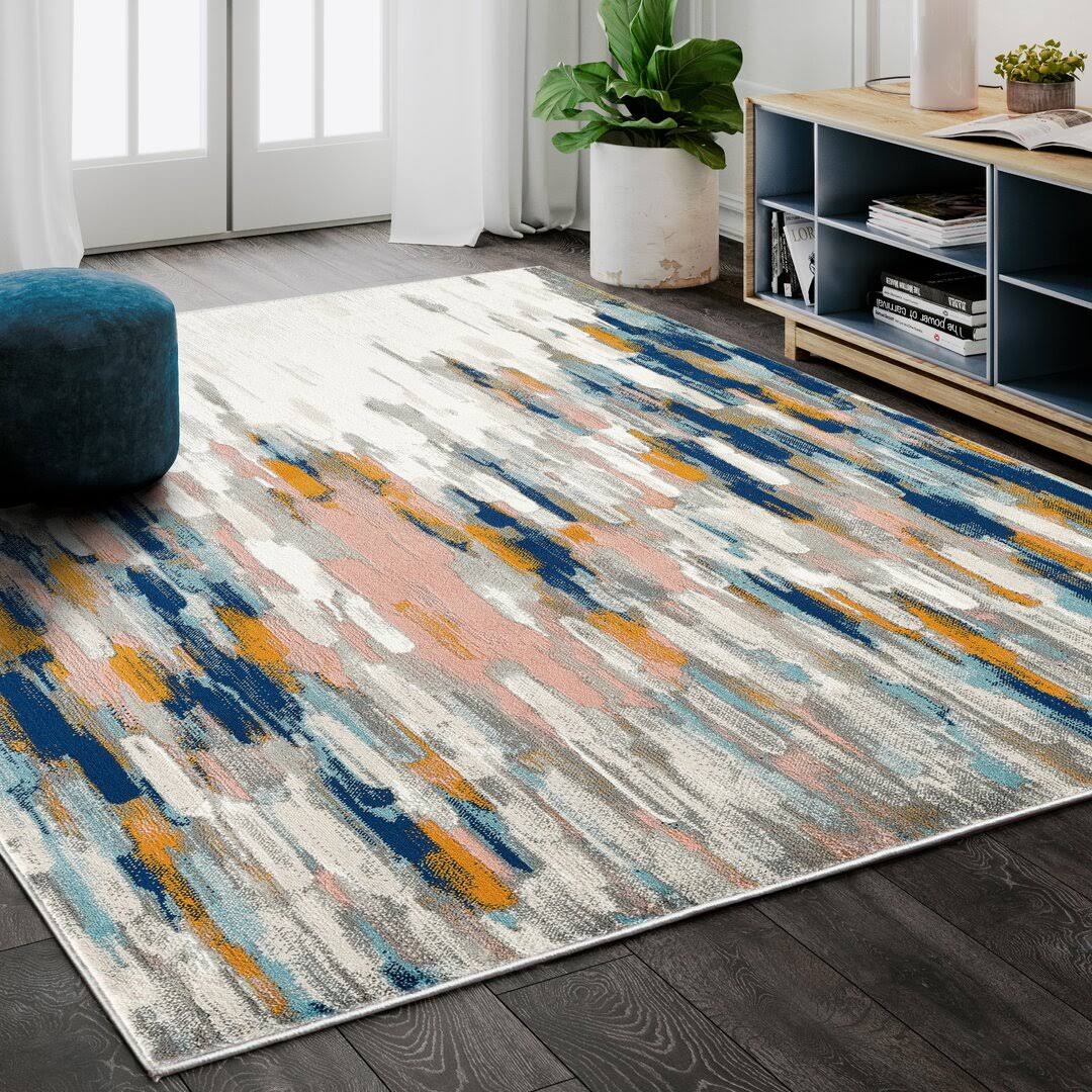 Seldovia Abstract Orange/Blue Area Rug Wrought Studio Rug Size: Rectangle 4' x 6' - Product image 1