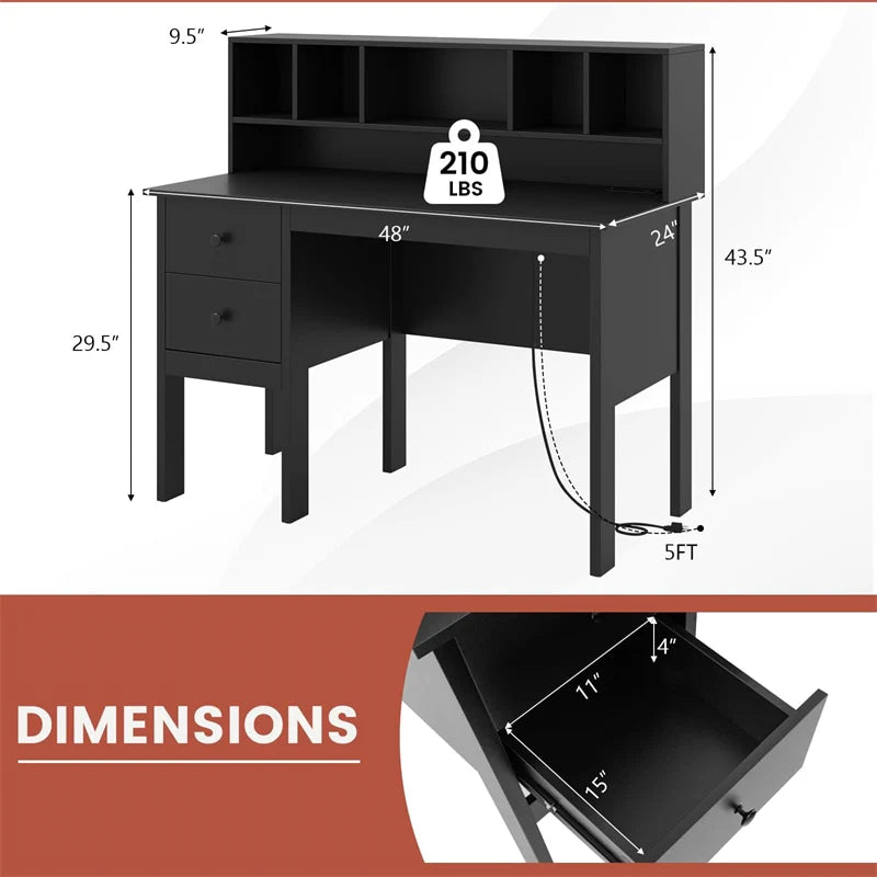48" Home Office Desk with Power Outlets, USB & Type-C Charging Station - Product image 20