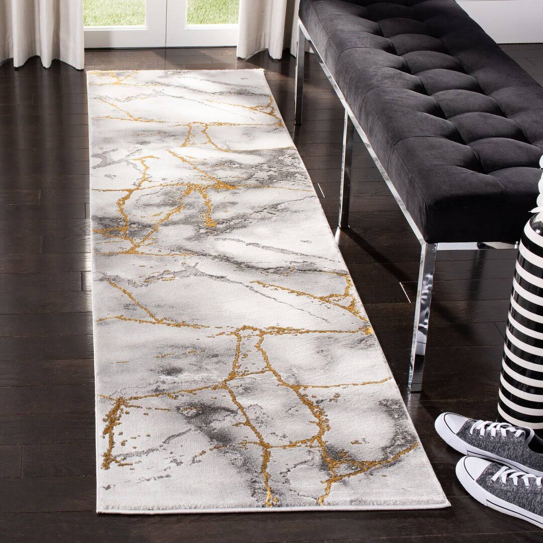 Coupland Abstract Gray/Gold Area Rug Orren Ellis Rug Size: Runner 2'3" x 14' - Product image 1