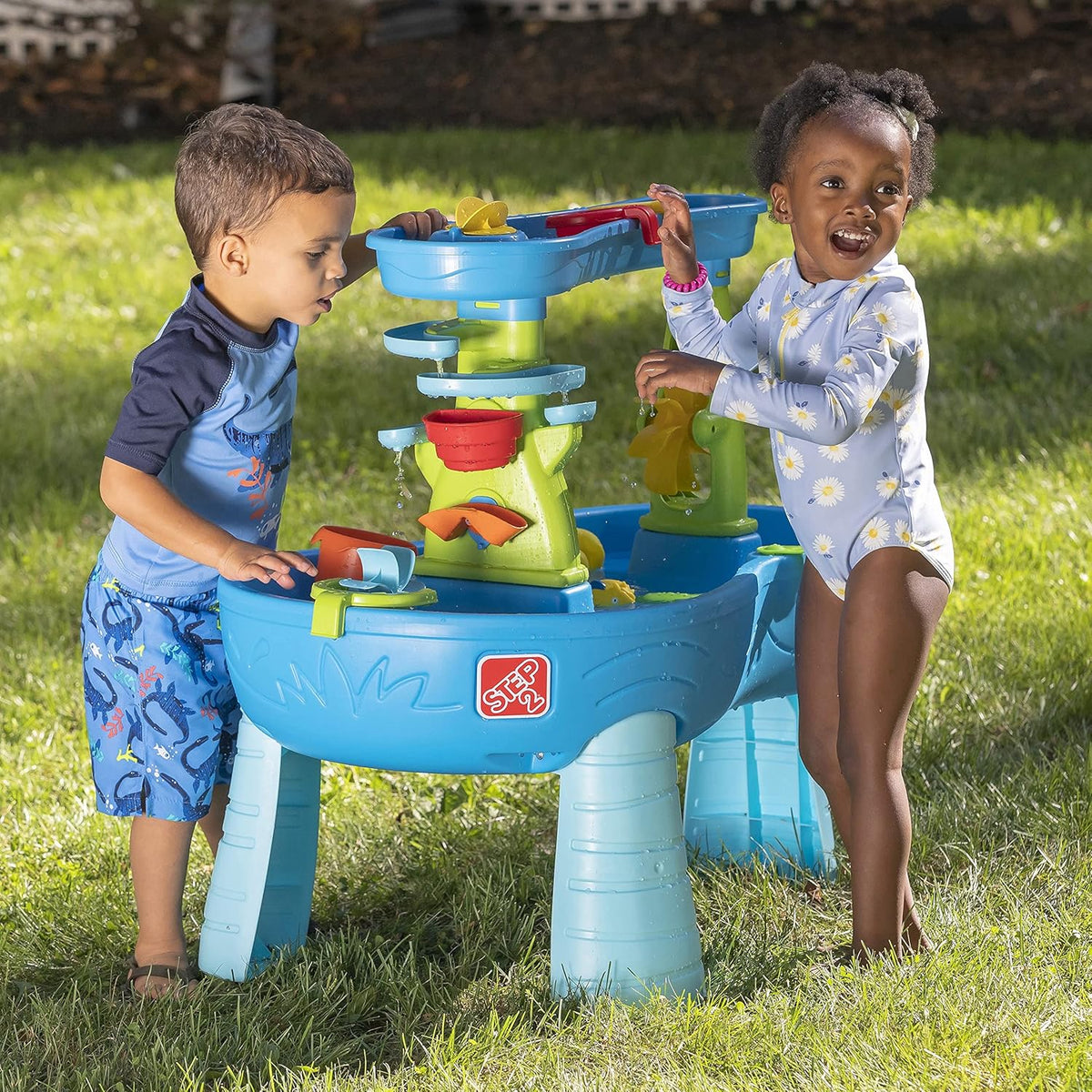 Rain Shower Splash Water Table with 13 Accessories - Blue & Green | Water games table | Activity Table for the Garden, Water Activity Table | Outdoor water table
