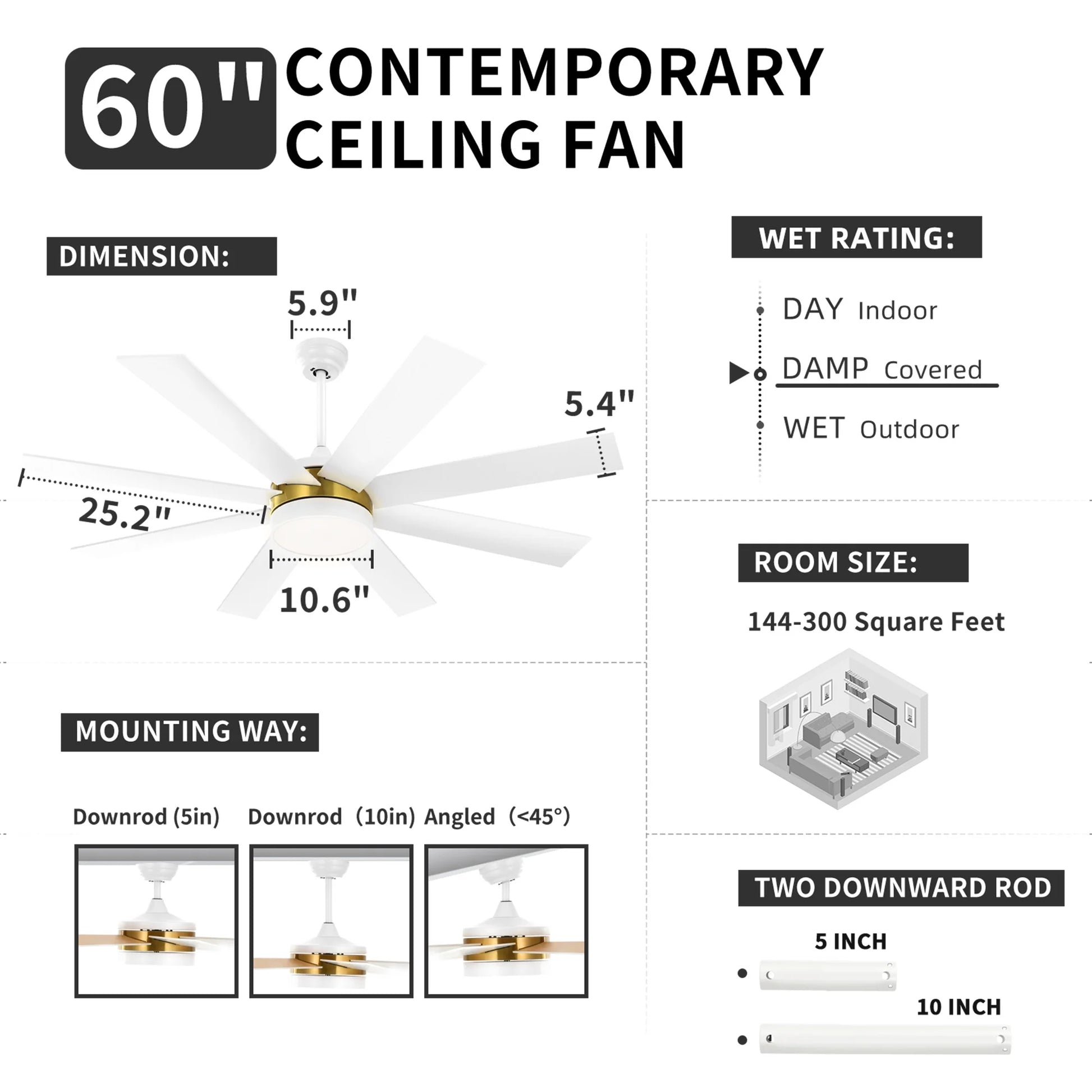 Dextrus 60 in Modern LED Outdoor/ Indoor Ceiling Fan with Remote Control - Product image 19