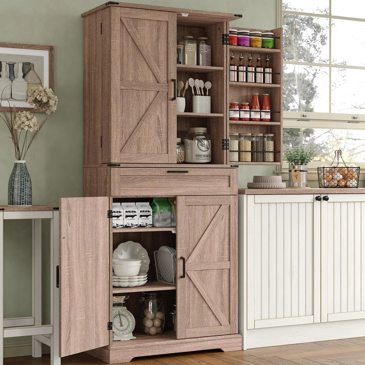 FUSOU 72'' Kitchen Storage Pantry Cabinet, Tall Storage Cabinet with 8 Door Shelves - Product image 28