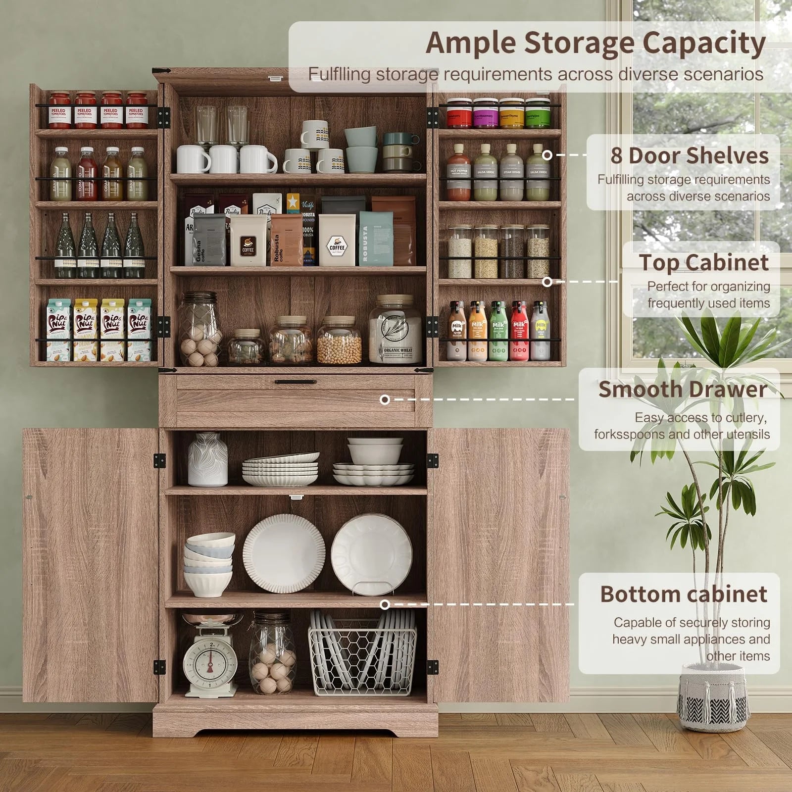 FUSOU 72'' Kitchen Storage Pantry Cabinet, Tall Storage Cabinet with 8 Door Shelves - Product image 22