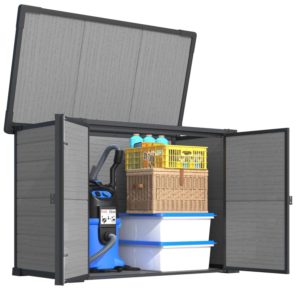 AECOJOY Resin Outdoor Storage Cabinet 23 Cu.Ft Plastic Trash Can Storage Shed with Base - Product image 1
