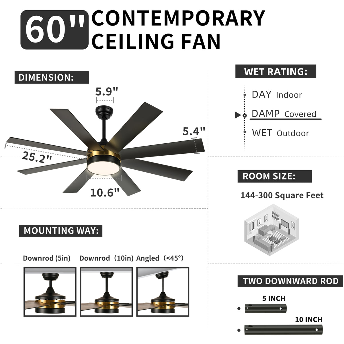 Dextrus 60 in Modern LED Outdoor/ Indoor Ceiling Fan with Remote Control - Product image 7