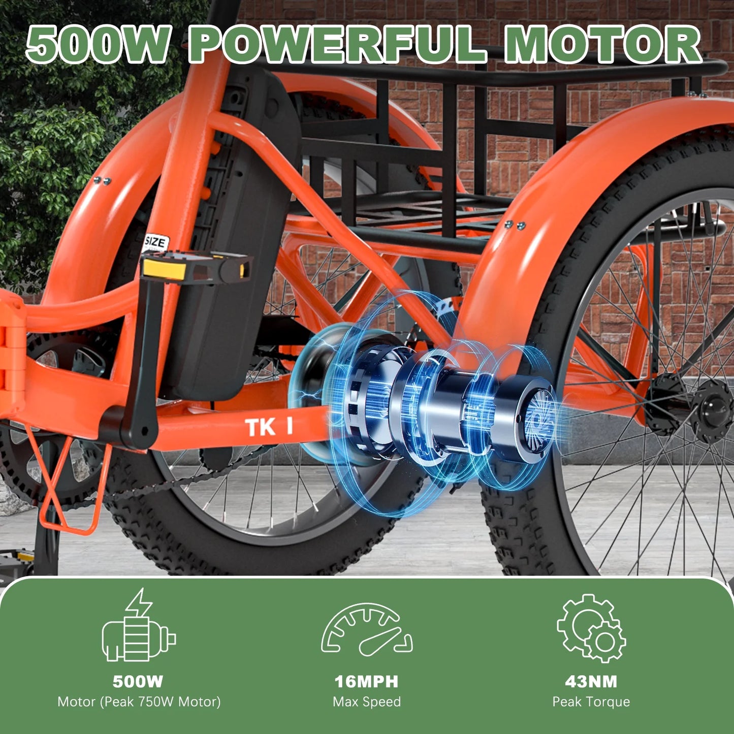 ABORON 3.0 Fat Tire Electric Trike for Senior Foldable E - Bike, 500W Motorized Tricycle Adult 20" Folding - Product image 13