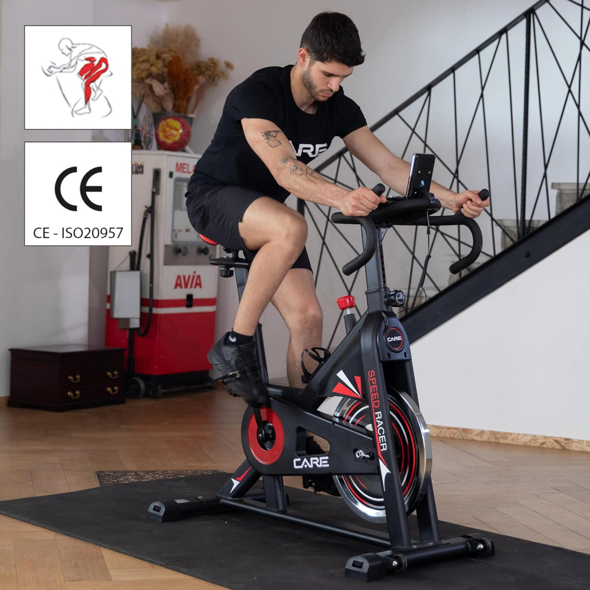 CARE FITNESS - BIKING BIKE - Speed ​​racer - exercise bike with LCD screen-Inertia mass 22kg-Adjustable handlebars and saddle