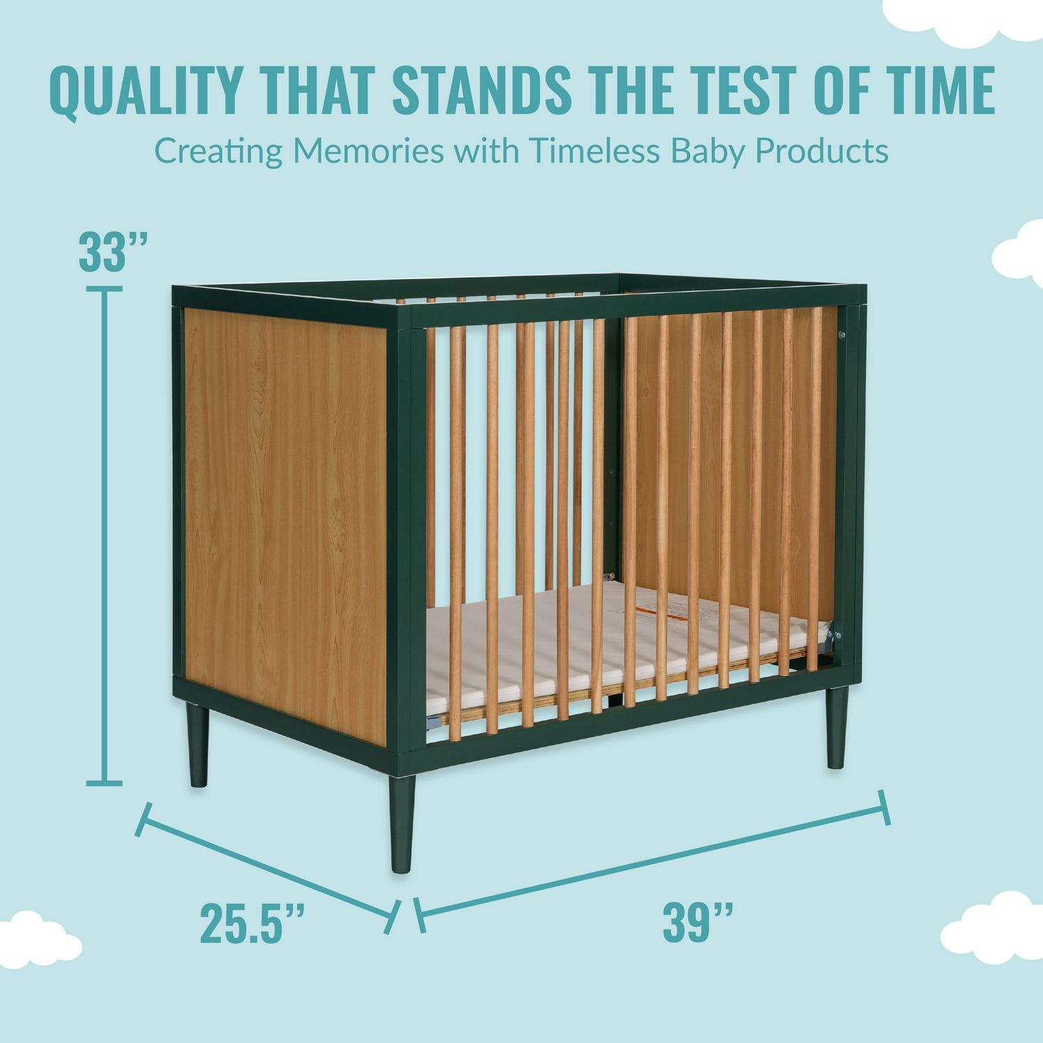 Dream on Me Lucas Mini Modern Crib with Rounded Spindles I Convertible Crib I Mid - Product image 3