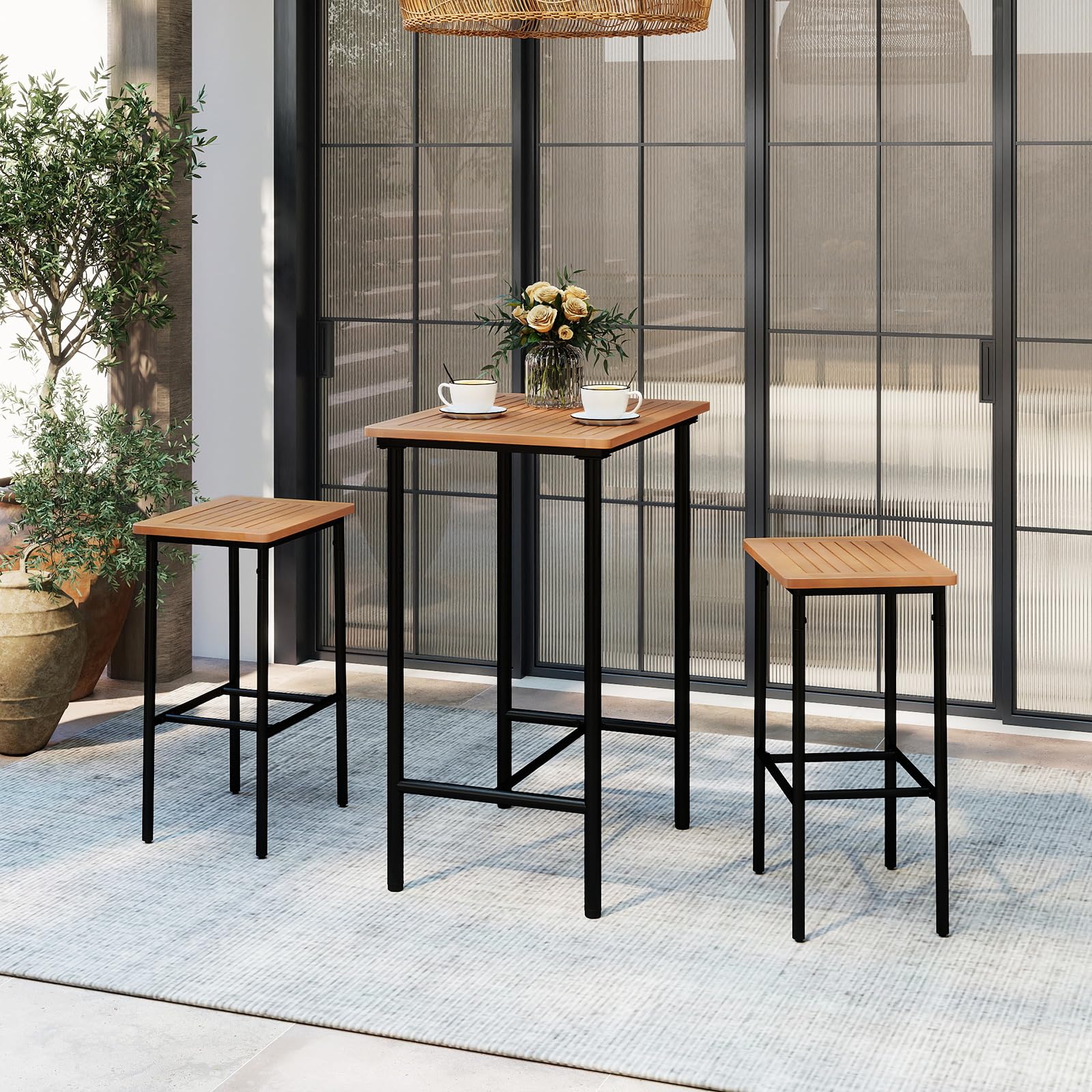 Tangkula 3 Pieces Acacia Wood Patio Bar Set - Product image 4