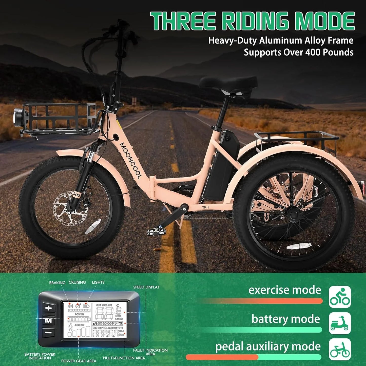 ABORON 3.0 Fat Tire Electric Trike for Senior Foldable E - Bike, 500W Motorized Tricycle Adult 20" Folding - Product image 58