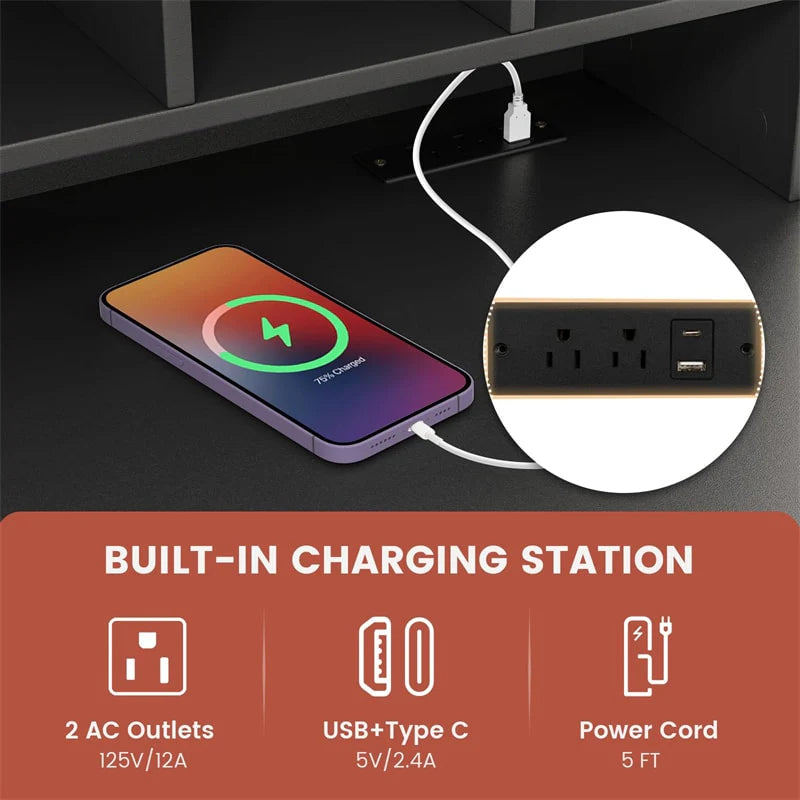 48" Home Office Desk with Power Outlets, USB & Type-C Charging Station - Product image 16