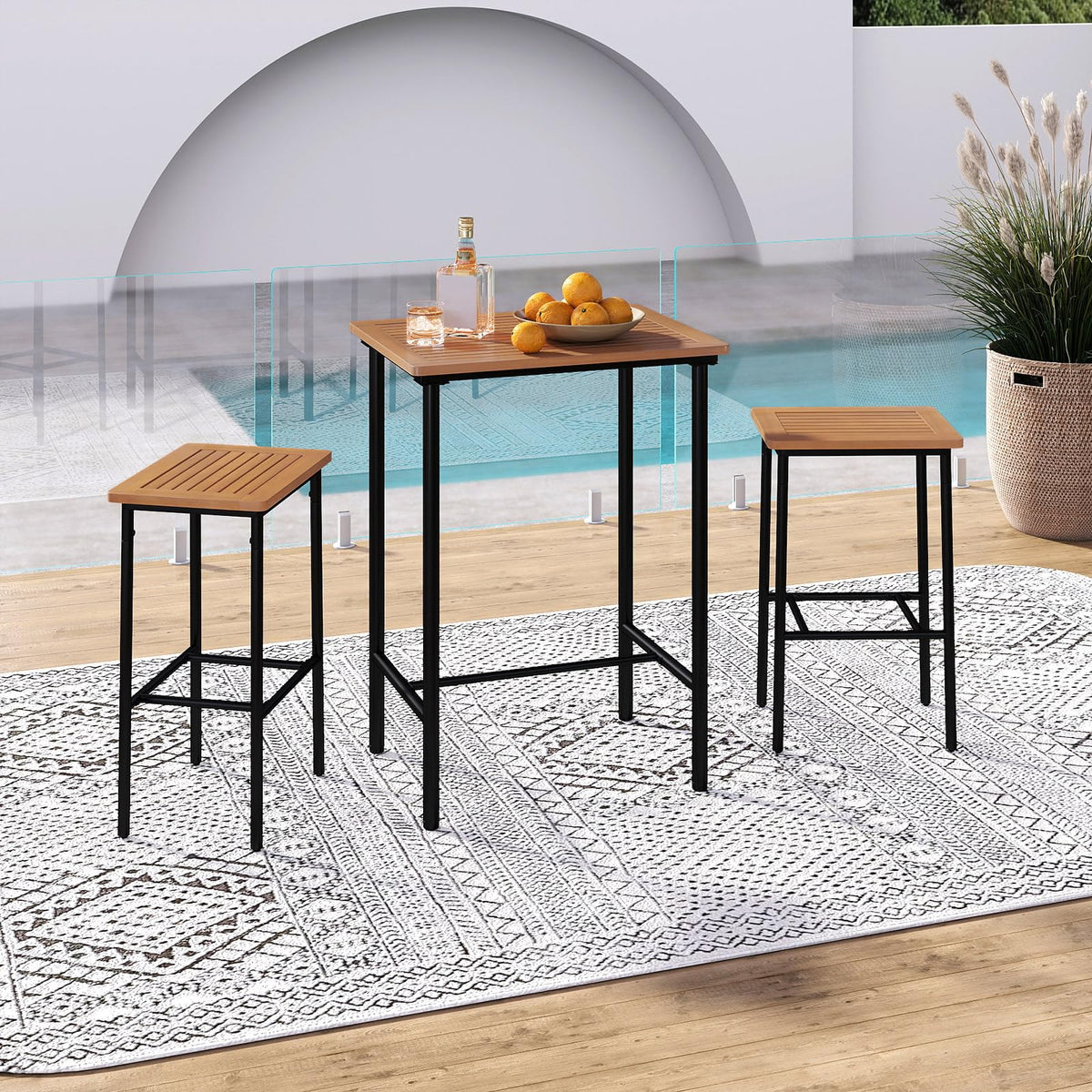 Tangkula 3 Pieces Acacia Wood Patio Bar Set - Product image 3