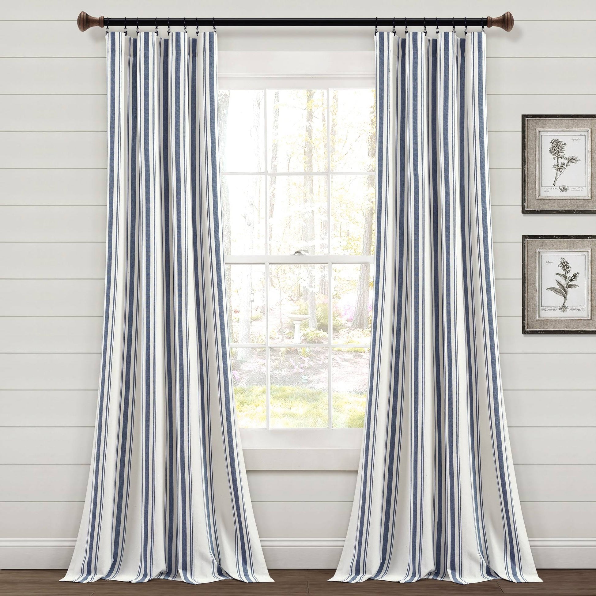 Lush Decor Farmhouse Stripe Yarn Dyed Cotton Window Curtain Panel Pair - 84" x 42" - Navy - Product image 1