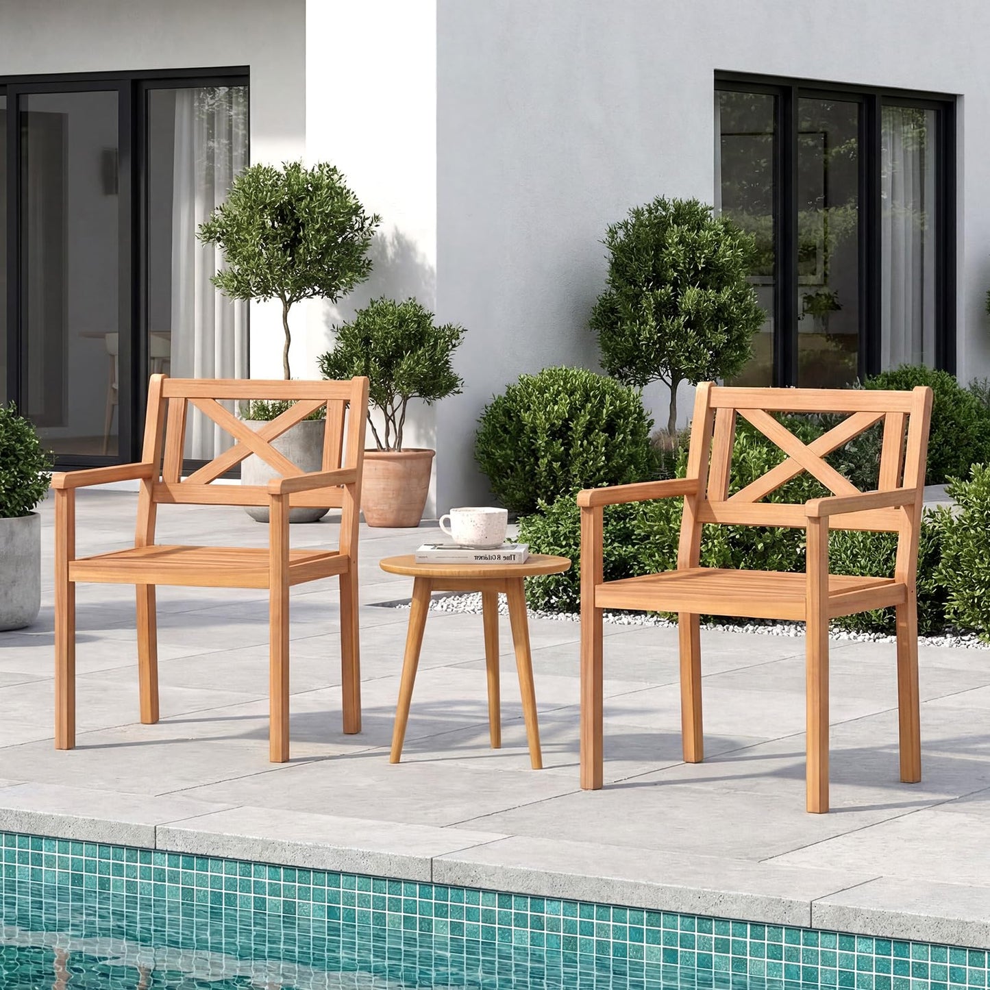 Tangkula Acacia Wood Patio Dining Chairs Set of 2/4 with 400 lbs Capacity - Product image 5