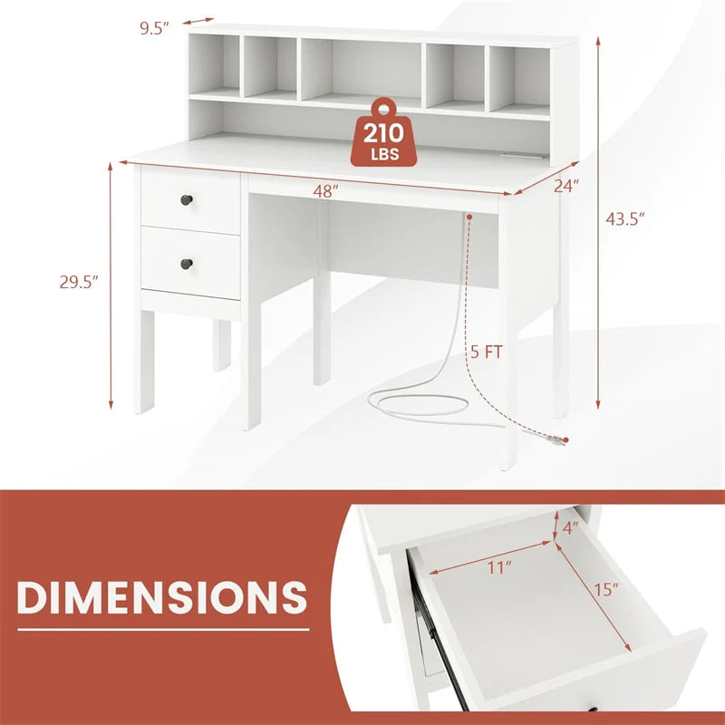 48" Home Office Desk with Power Outlets, USB & Type-C Charging Station - Product image 10