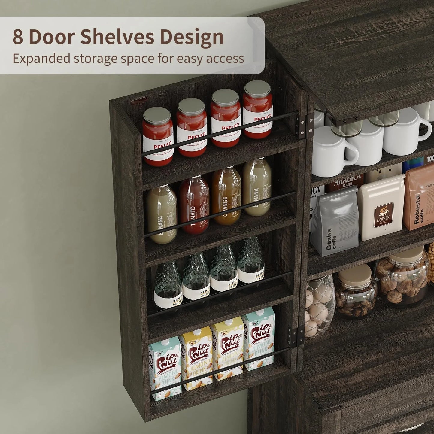 FUSOU 72'' Kitchen Storage Pantry Cabinet, Tall Storage Cabinet with 8 Door Shelves - Product image 6