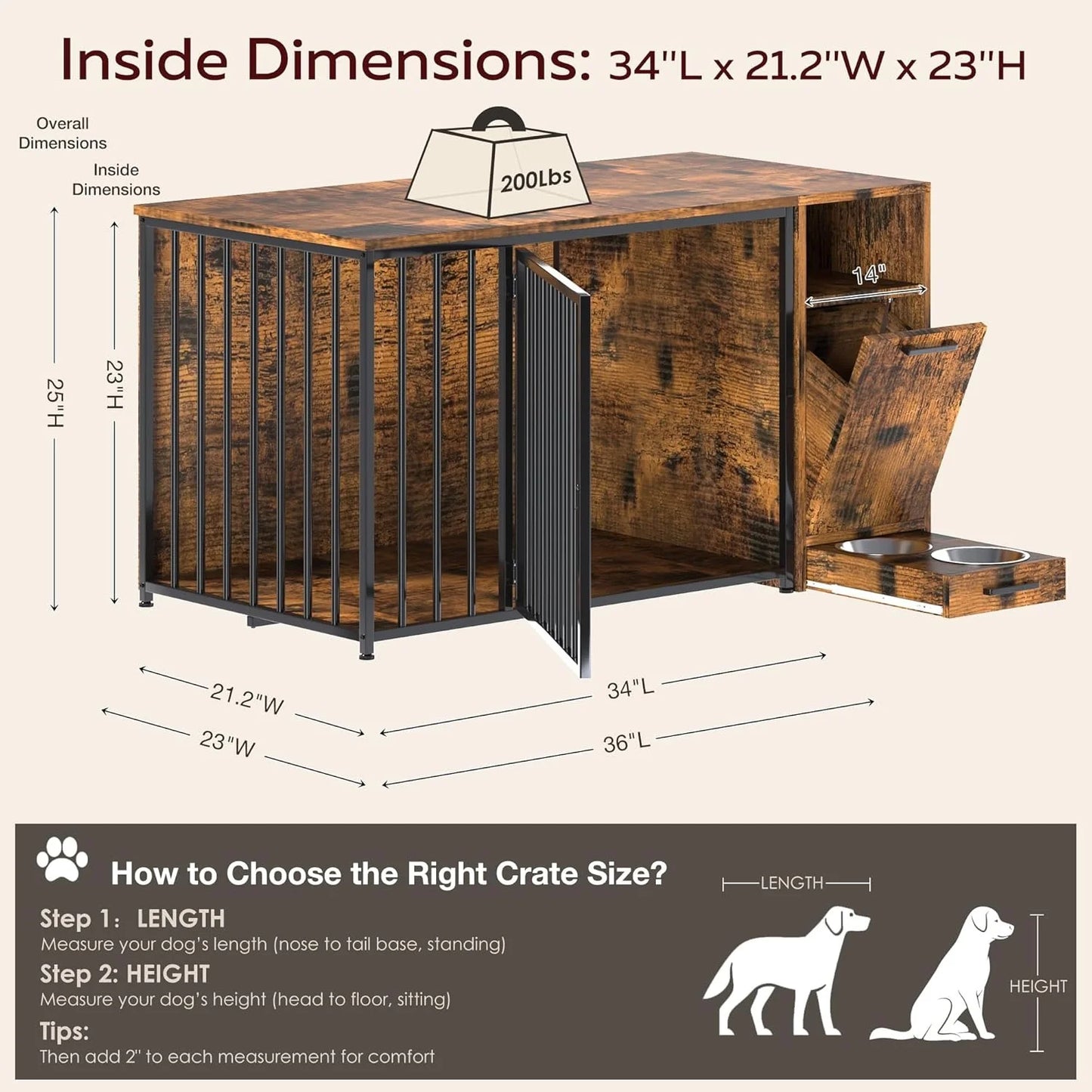 AECOJOY Dog Crate Furniture with Storage Cabinet, 36 Inch Wooden & Steel Decorative Indoor Kennel - Product image 6