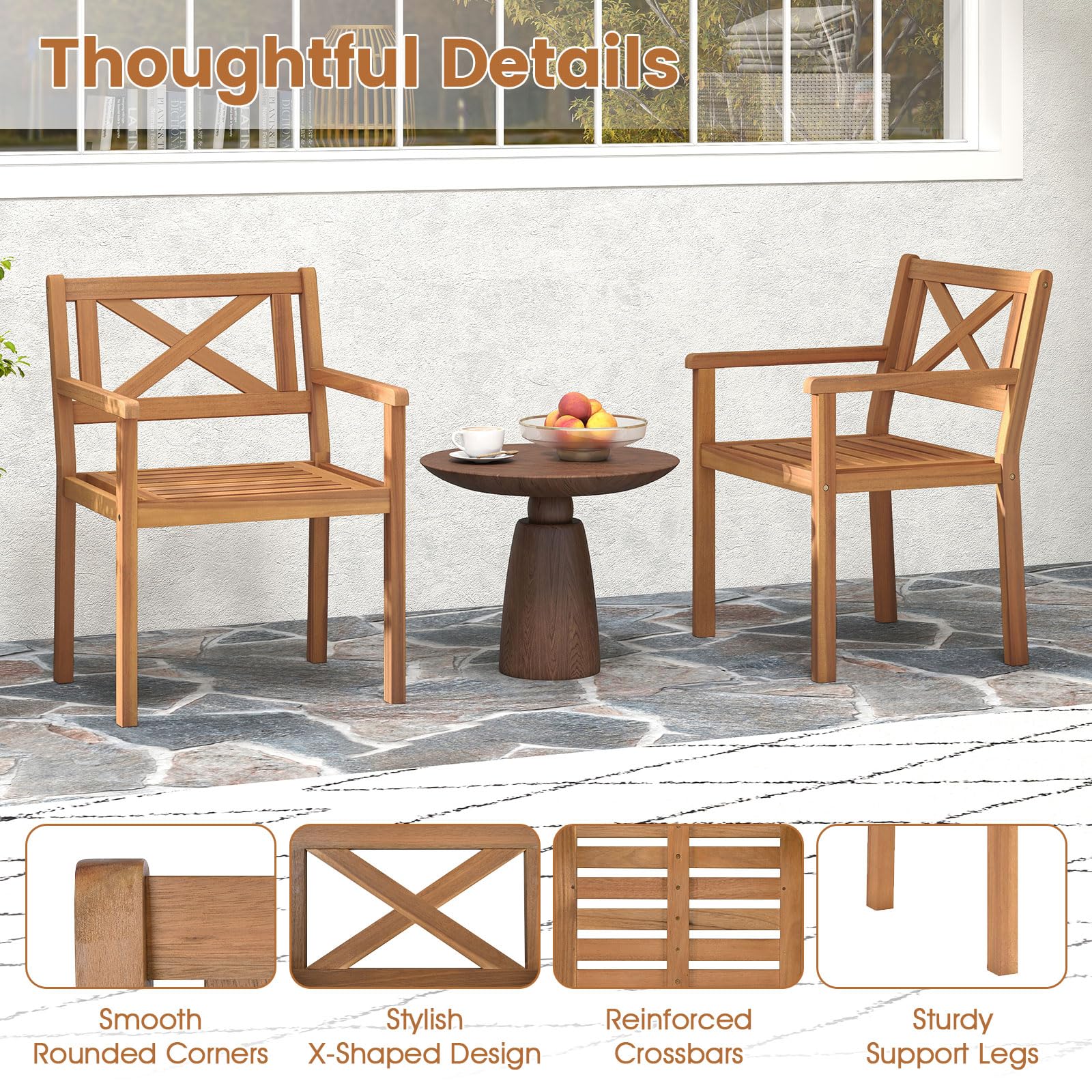 Tangkula Acacia Wood Patio Dining Chairs Set of 2/4 with 400 lbs Capacity - Product image 8