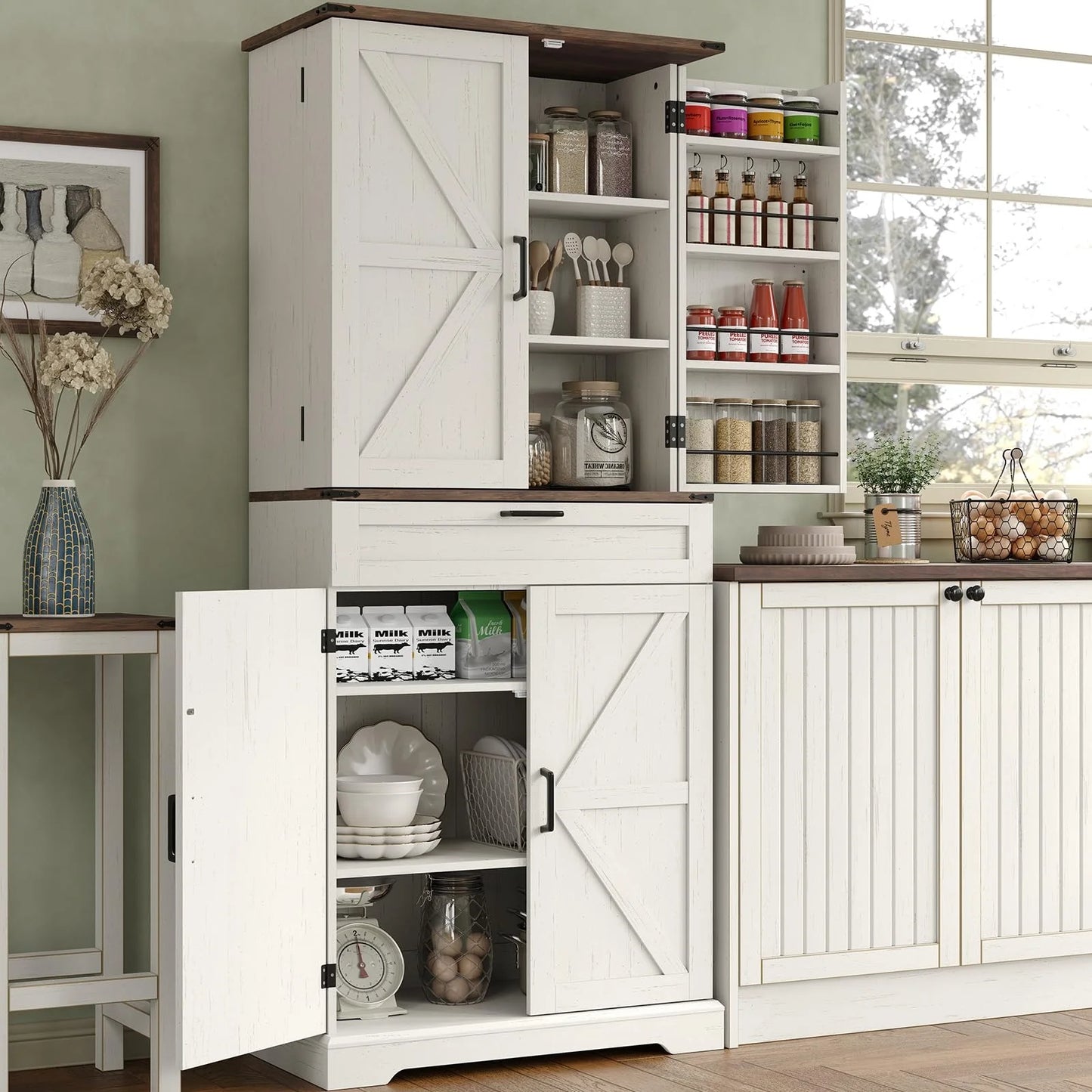 FUSOU 72'' Kitchen Storage Pantry Cabinet, Tall Storage Cabinet with 8 Door Shelves - Product image 36
