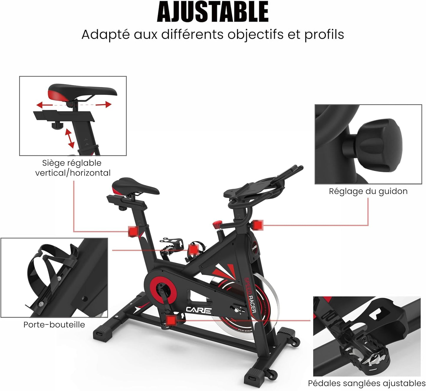 CARE FITNESS - BIKING BIKE - Speed ​​racer - exercise bike with LCD screen-Inertia mass 22kg-Adjustable handlebars and saddle