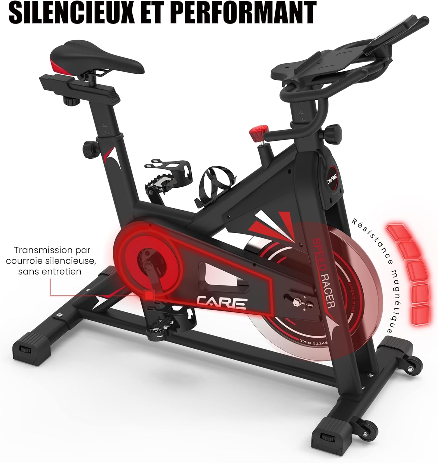 CARE FITNESS - BIKING BIKE - Speed ​​racer - exercise bike with LCD screen-Inertia mass 22kg-Adjustable handlebars and saddle