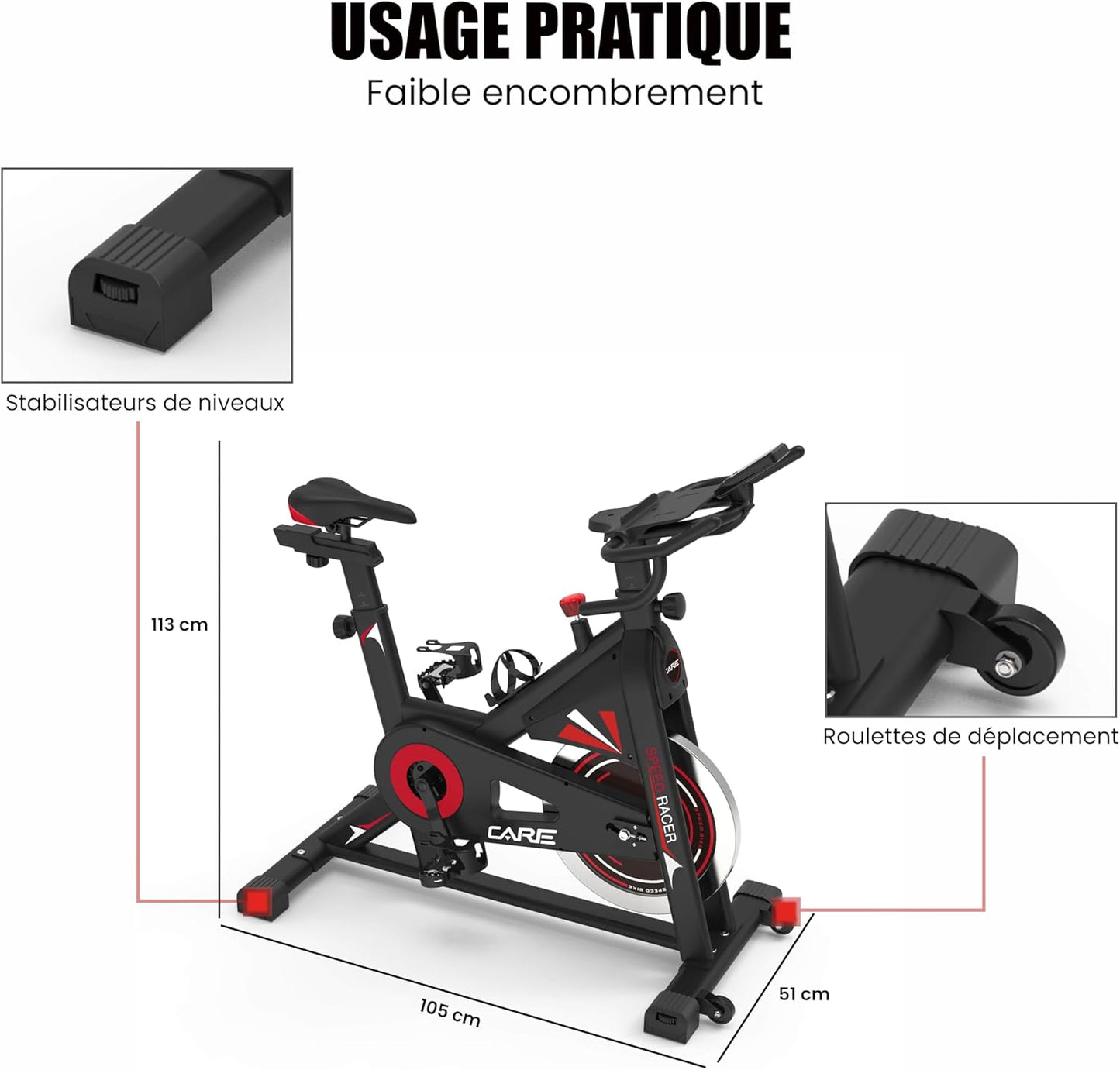 CARE FITNESS - BIKING BIKE - Speed ​​racer - exercise bike with LCD screen-Inertia mass 22kg-Adjustable handlebars and saddle