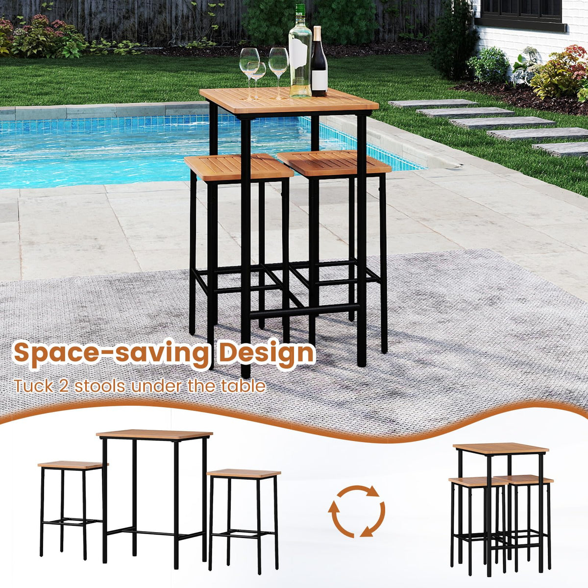 Tangkula 3 Pieces Acacia Wood Patio Bar Set - Product image 5