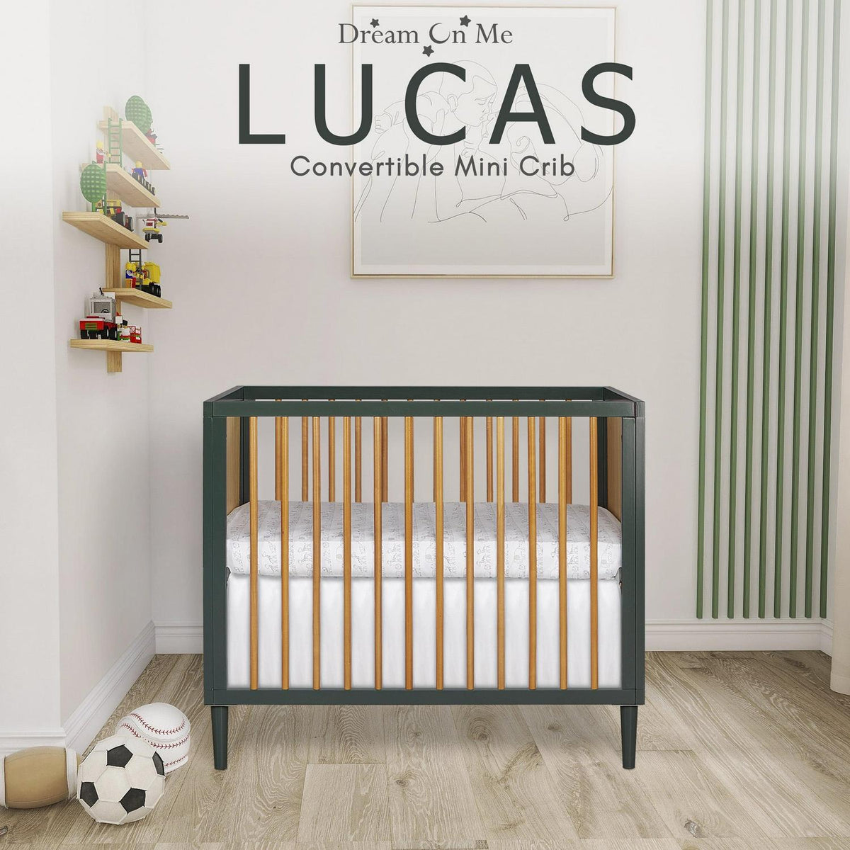 Dream on Me Lucas Mini Modern Crib with Rounded Spindles I Convertible Crib I Mid - Product image 13