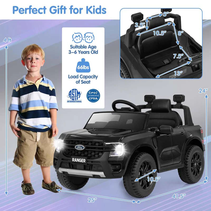 12V Licensed Ford Ranger Kids Ride on Car, Battery Powered Electric Vehicle Toy Car w/ Remote Control - Product image 6
