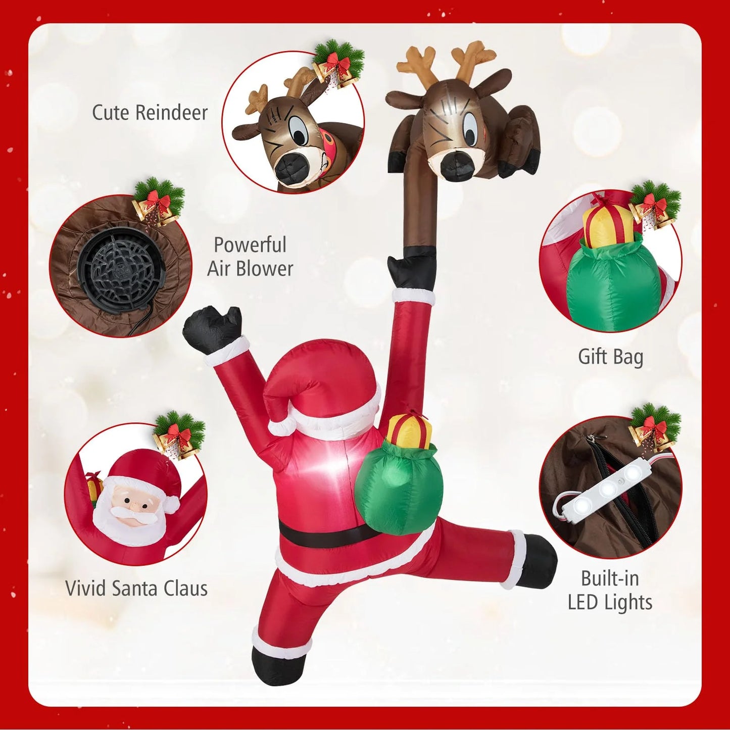 Tangkula 8.5 FT Christmas Inflatable Reindeer & Climbing Santa Claus - Product image 5