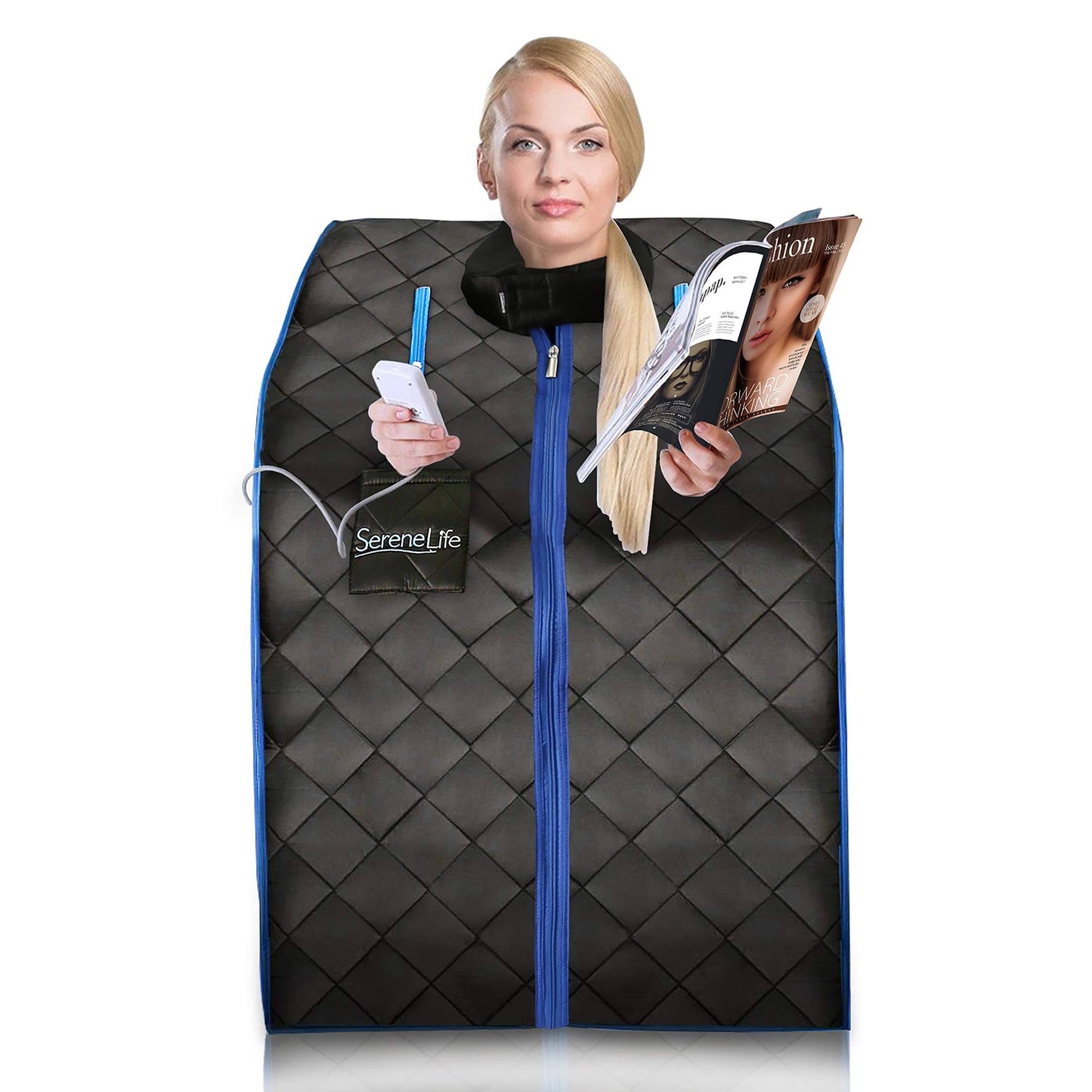 Serenelife AZSLISAU10BK Infrared Home Spa One Person Sauna with Heating Foot Pad and Portable Chair Black - Product image 1