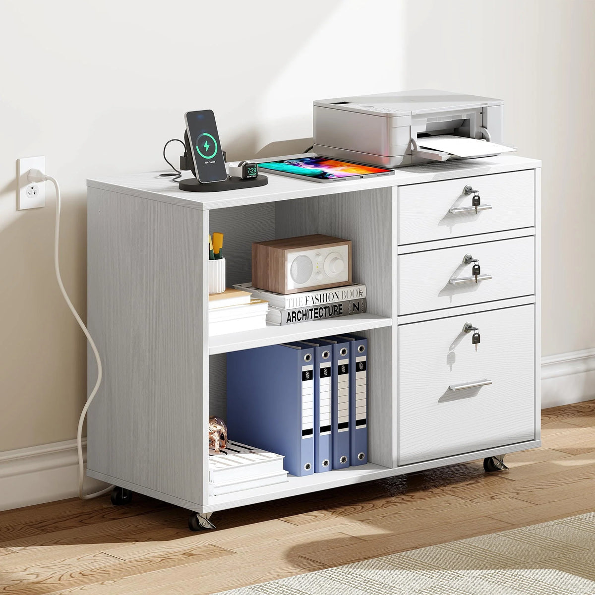 DEXTRUS 3 Drawer Wood Lateral Filing Cabinet with Locks, Printer Stand Storage File Cabinet with Shelves - Product image 12