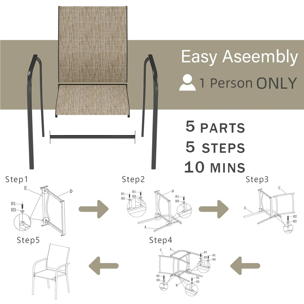 AECOJOY 5 Piece Patio Table and Chair Set for 4, Outdoor Dining Set with Rectangle Table 1.73" Umbrella - Product image 7