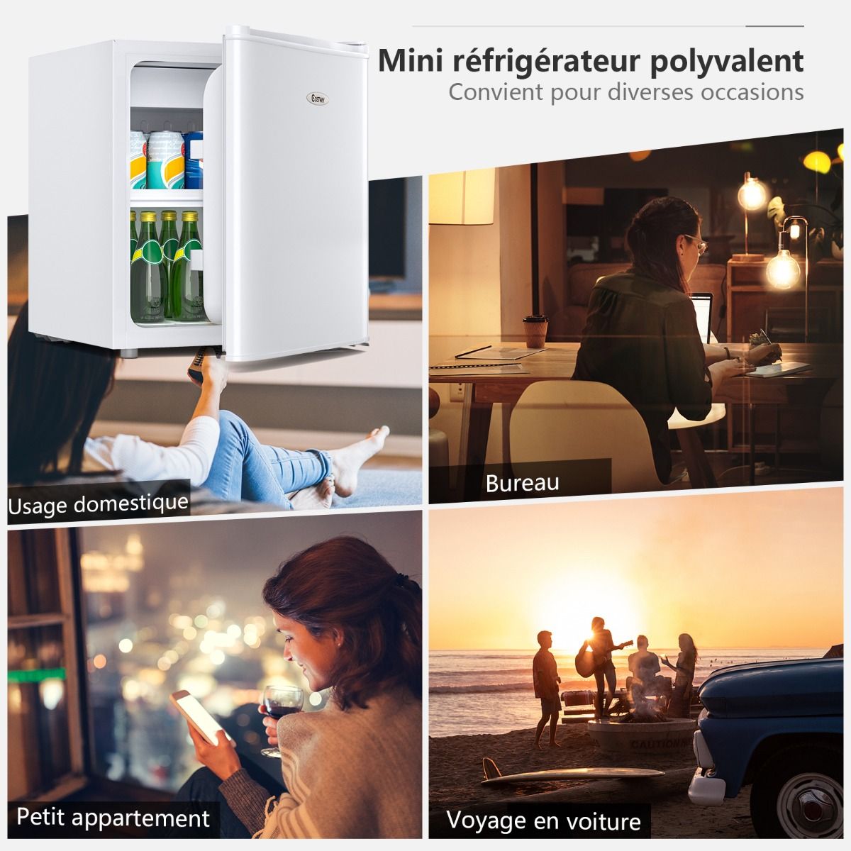 48L Mini Fridge, 2 levels and bottle holder, vegetable drawer, Silent 230V, 46 x 44 x 49 cm, White -