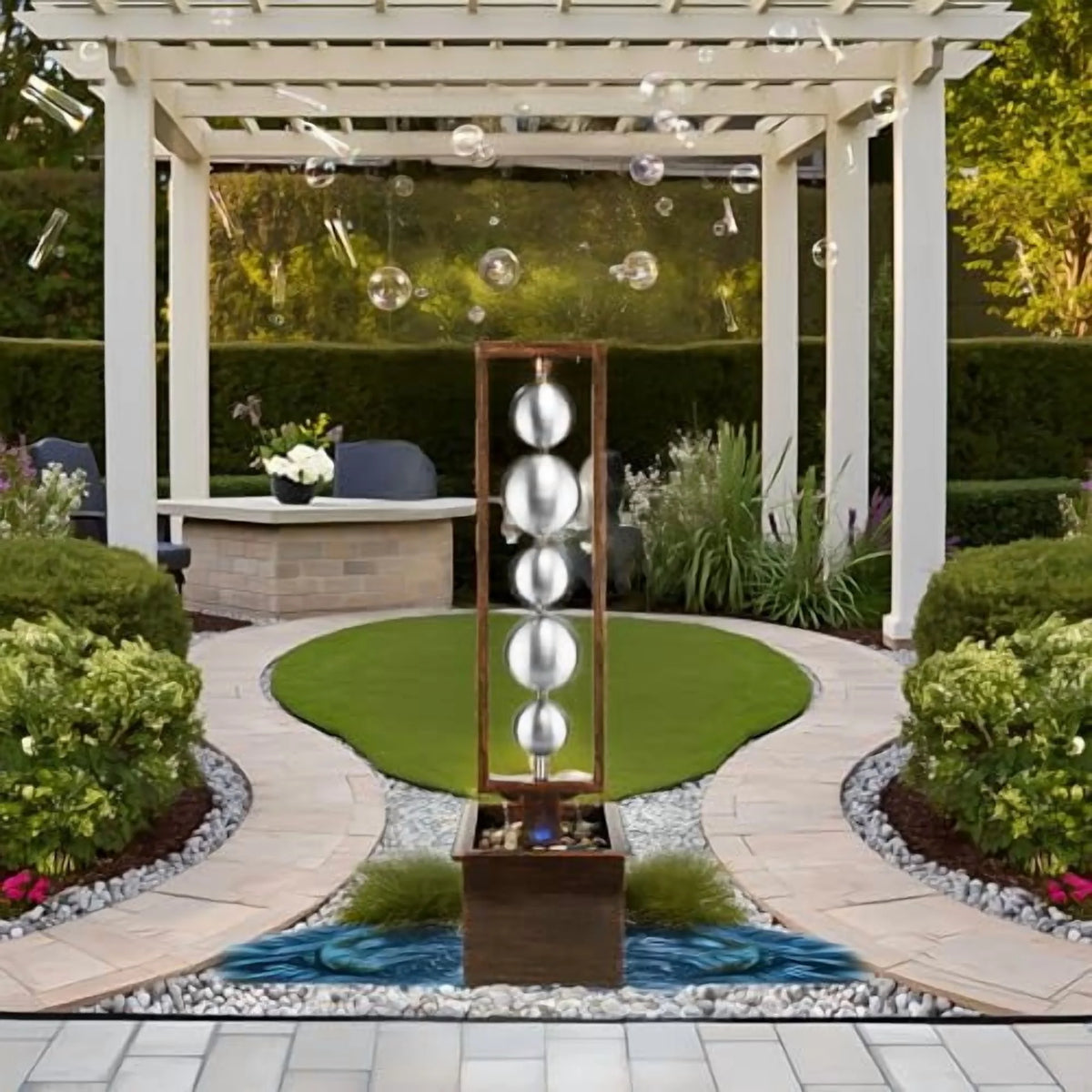 Ferrisland Outdoor Water Fountain with Pump, Relaxing Stainless Steel Geometric Sphere Freestanding - Product image 7