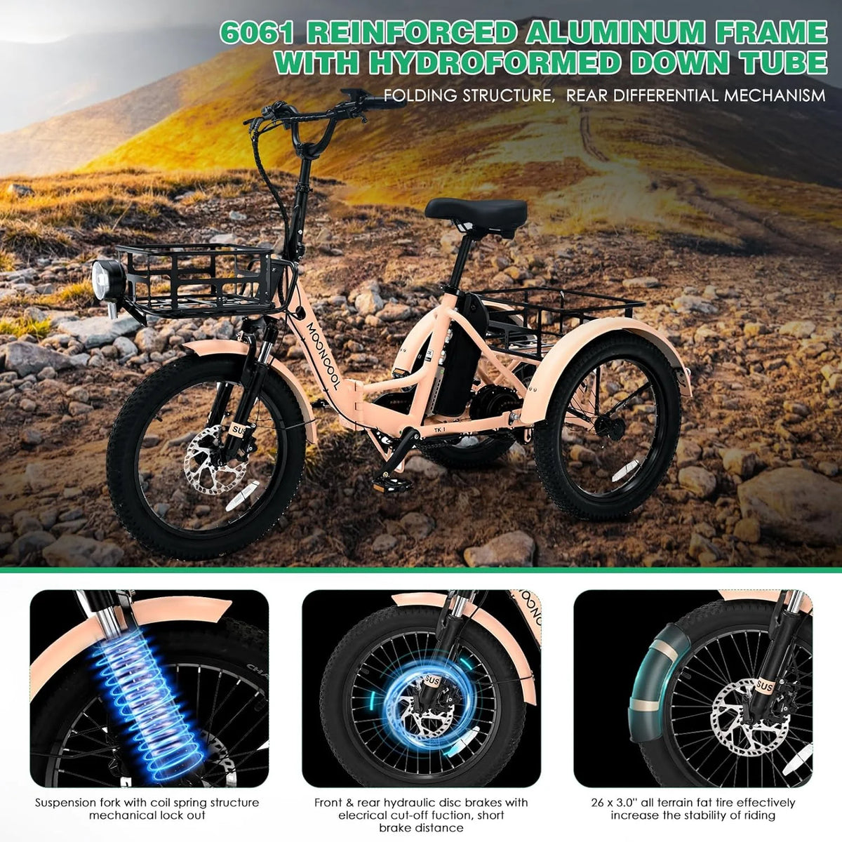 ABORON 3.0 Fat Tire Electric Trike for Senior Foldable E - Bike, 500W Motorized Tricycle Adult 20" Folding - Product image 54