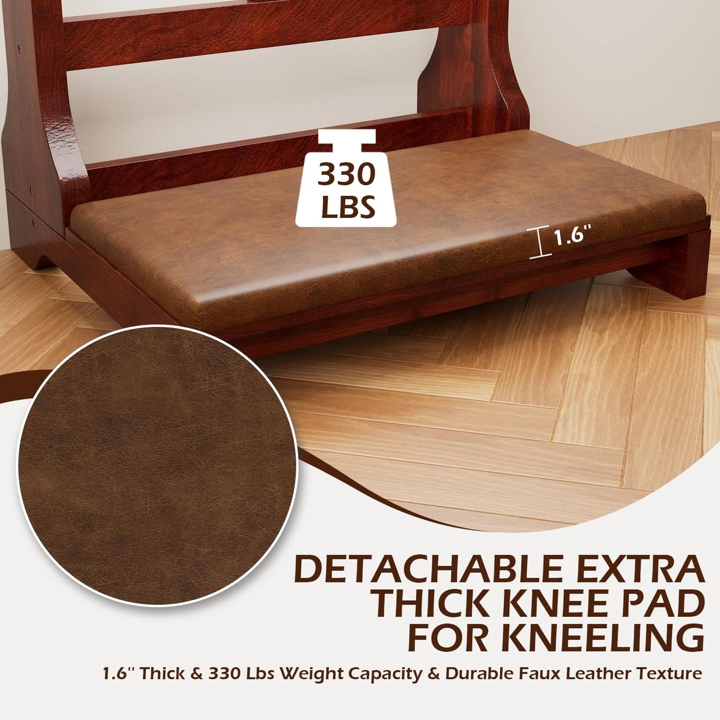 AECOJOY Acacia Wood Prayer Kneeler Bench with Storage Shelf & Soft Cushion - Product image 7