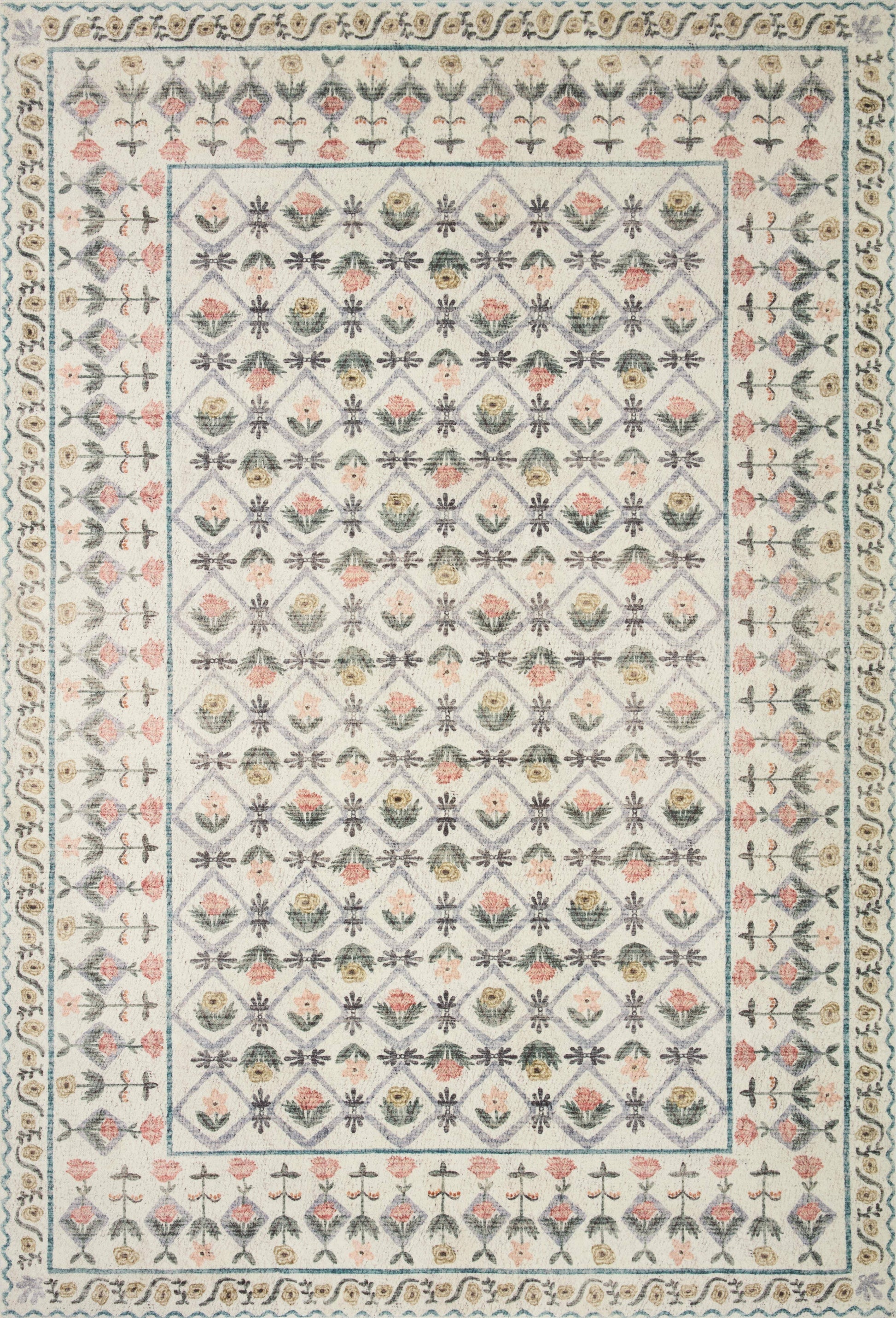 Rifle Paper Co. x Loloi 5'0" x 7'6" Ivory Eden feat. CloudPile Lattice (EDE-03) Area Rug - Product image 1