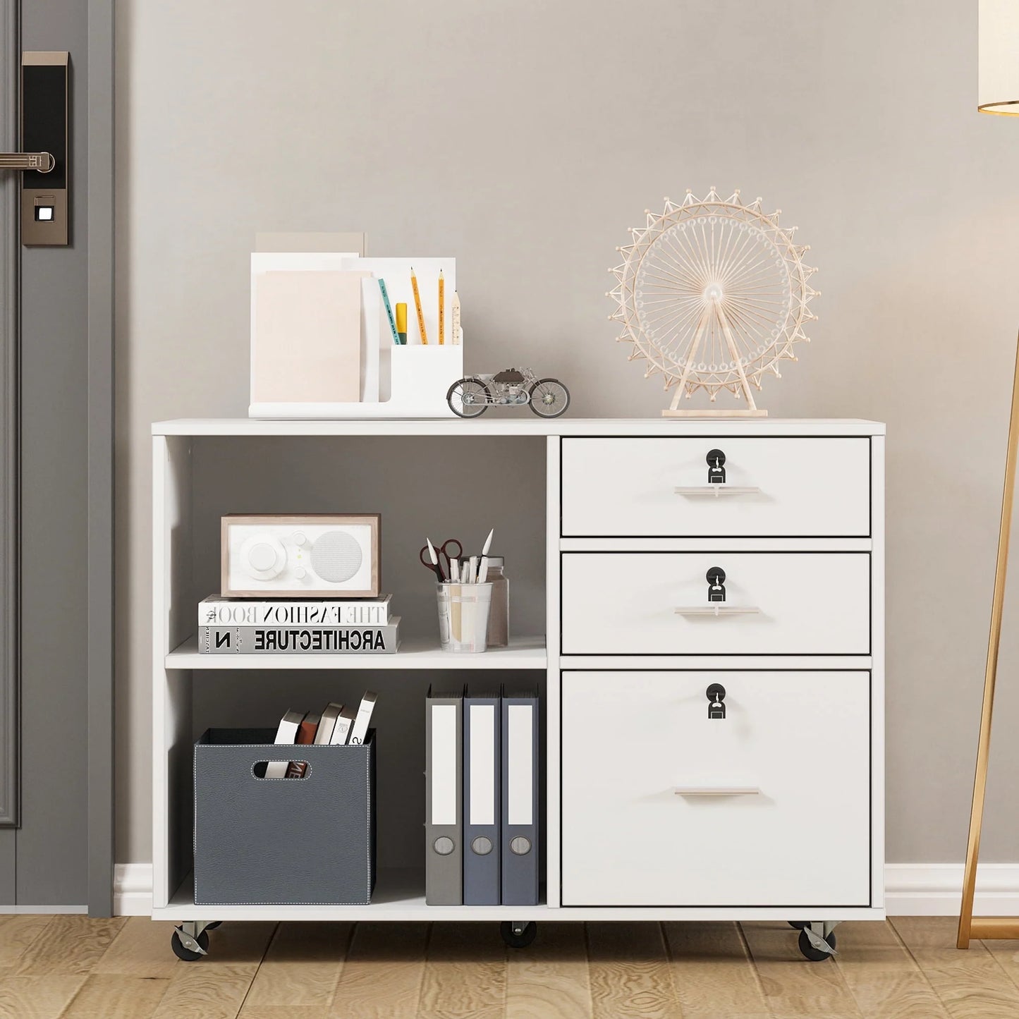 DEXTRUS 3 Drawer Wood Lateral Filing Cabinet with Locks, Printer Stand Storage File Cabinet with Shelves - Product image 5