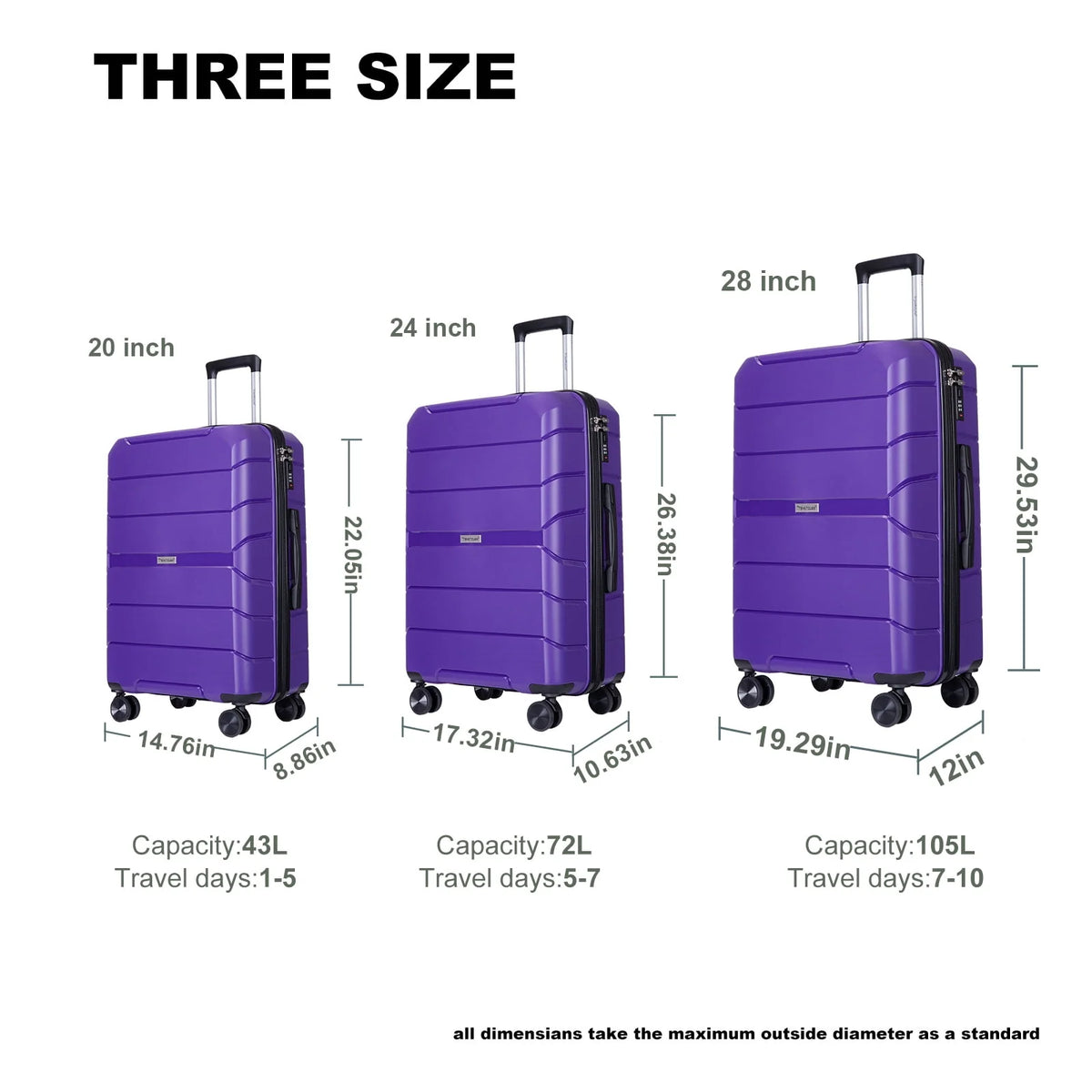 Travelhouse 3 Piece Luggage Set Hardshell Lightweight Suitcase with TSA Lock Spinner Wheels.(Purple) - Product image 2