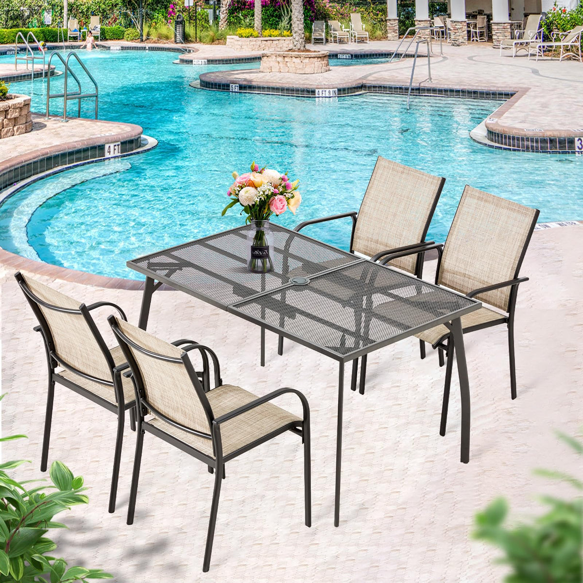 AECOJOY 5 Piece Patio Table and Chair Set for 4, Outdoor Dining Set with Rectangle Table 1.73" Umbrella - Product image 9