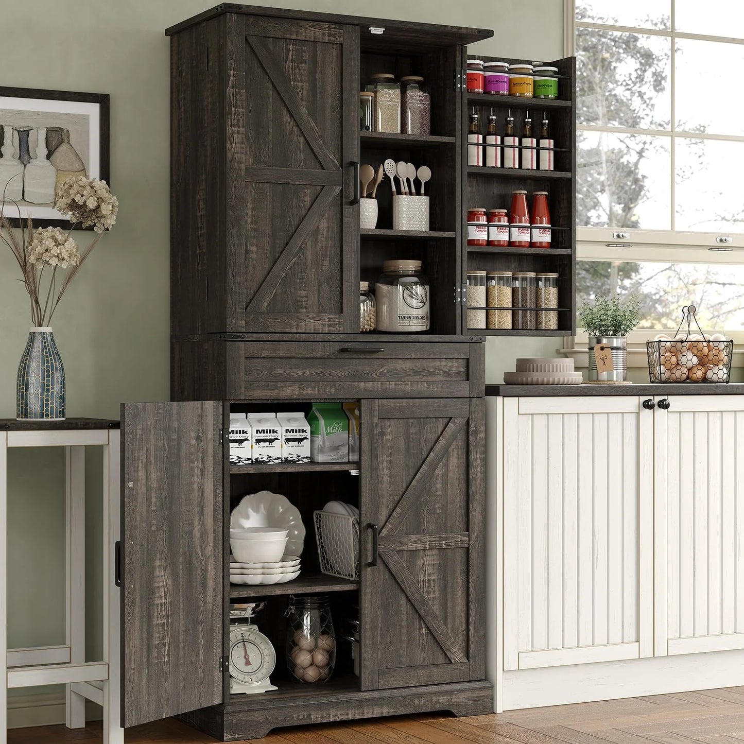 FUSOU 72'' Kitchen Storage Pantry Cabinet, Tall Storage Cabinet with 8 Door Shelves - Product image 12