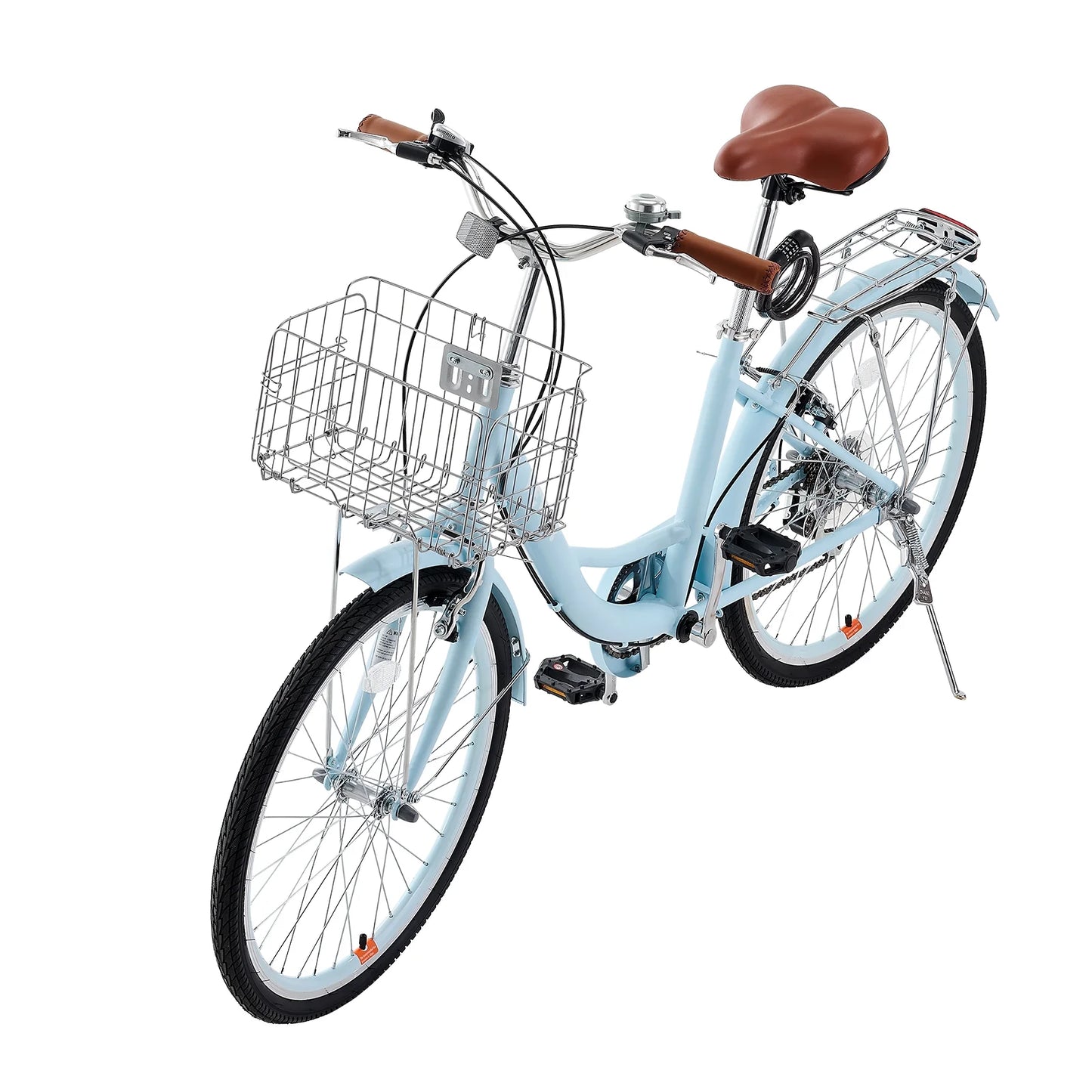 KFFKFF 24" Cruiser Bike, 7 - Speed, Sky Blue Coastal Cycle with Spacious Basket and Back Stand - Product image 9