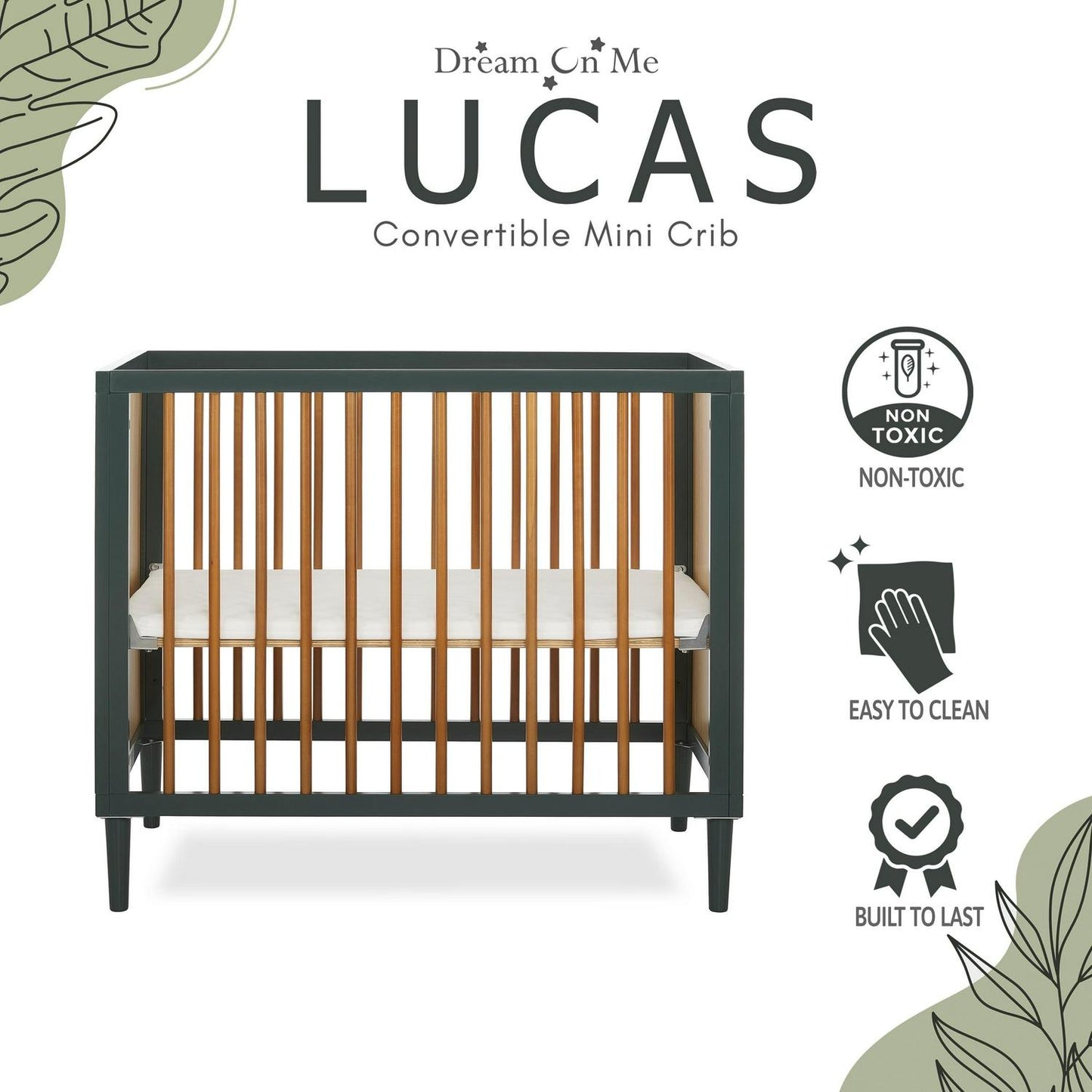 Dream on Me Lucas Mini Modern Crib with Rounded Spindles I Convertible Crib I Mid - Product image 8
