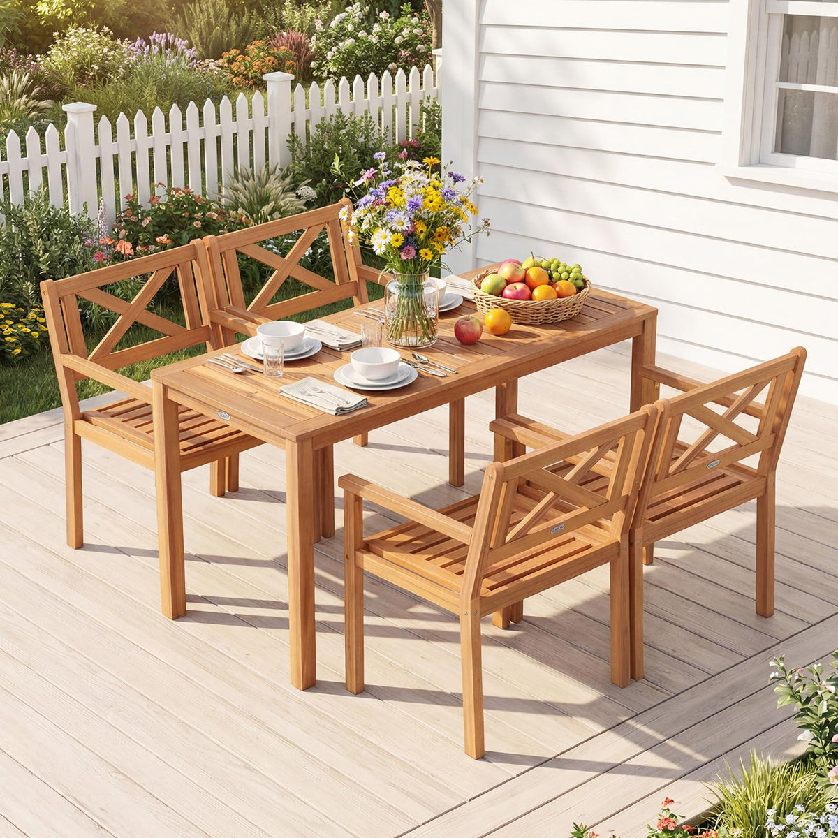 Tangkula Acacia Wood Patio Dining Chairs Set of 2/4 with 400 lbs Capacity - Product image 4