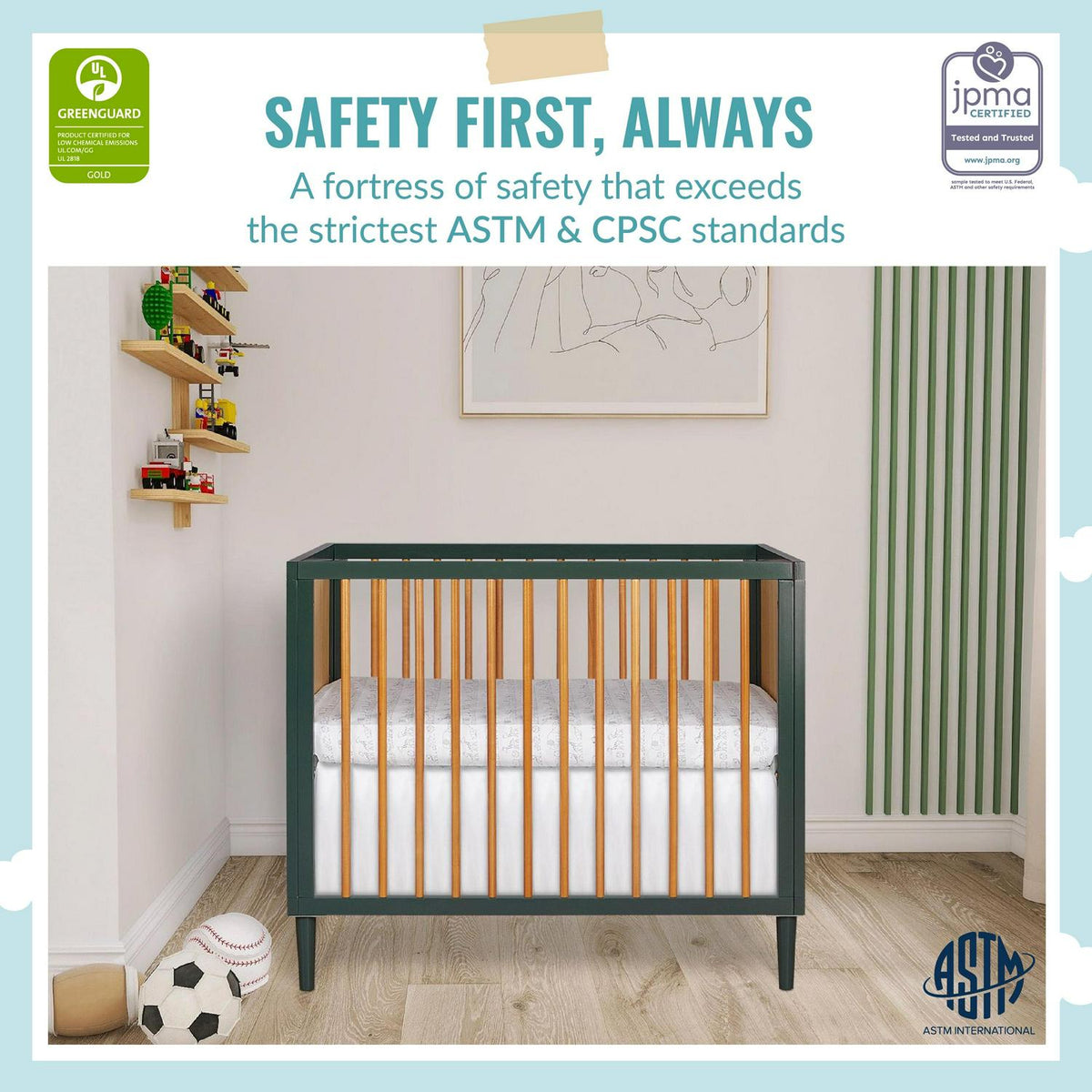 Dream on Me Lucas Mini Modern Crib with Rounded Spindles I Convertible Crib I Mid - Product image 2